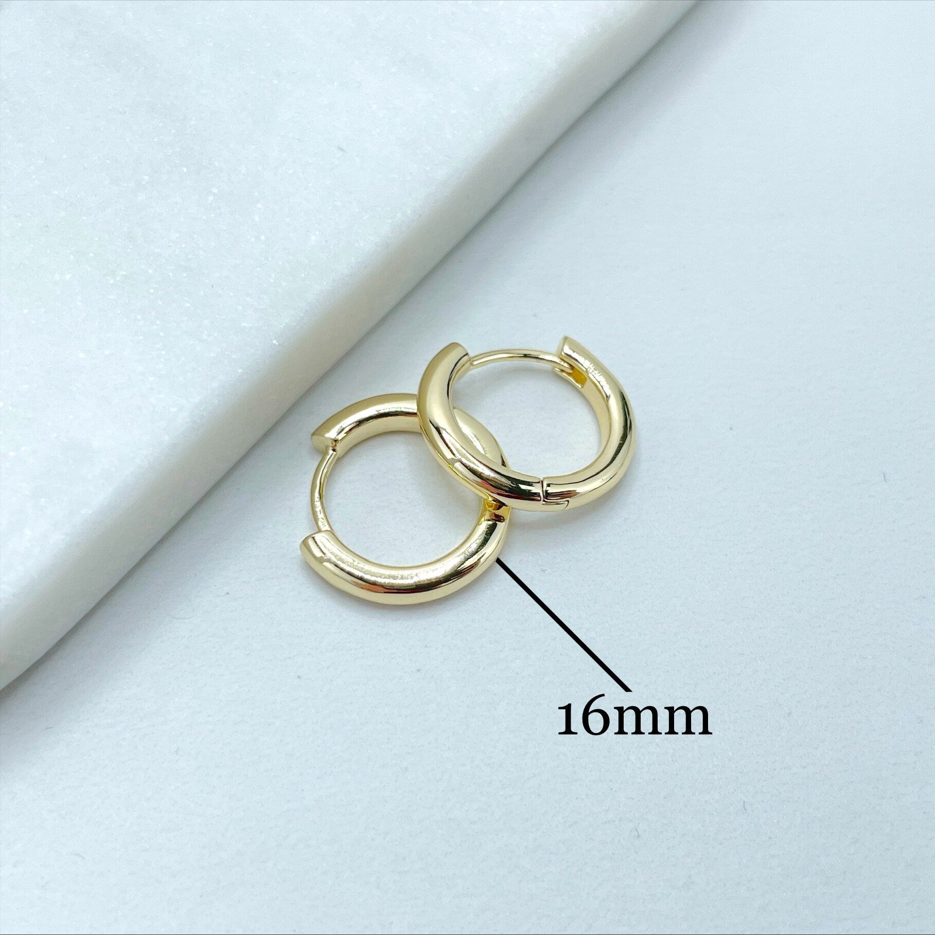 18k Gold Filled Plain 14mm, 16mm, or 18mm Huggie Earrings, 3mm Thickness, Wholesale Jewelry Making Supplies