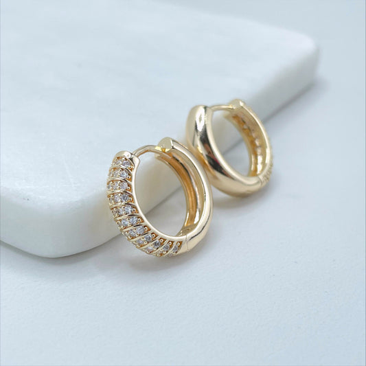 18k Gold Filled with Micro Cubic Zirconia, 20mm Huggie Hoop Earrings, 5mm Thickness, Wholesale Jewelry Making Supplies