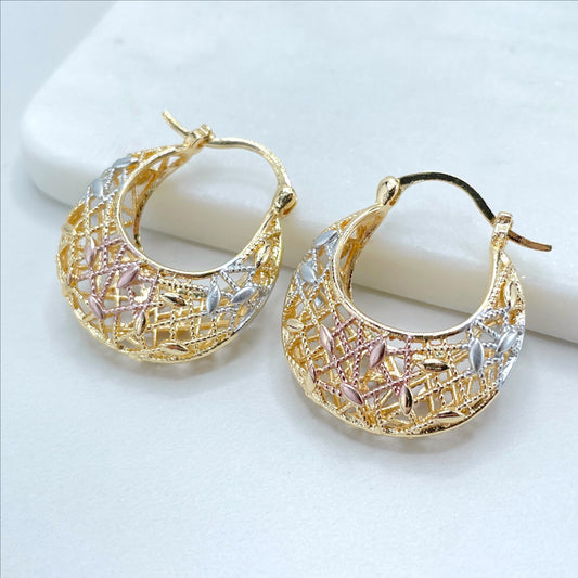 18k Gold Filled, Tri Color 29mm Basket Earrings, 12mm Thickness Wholesale Jewelry Making Supplies