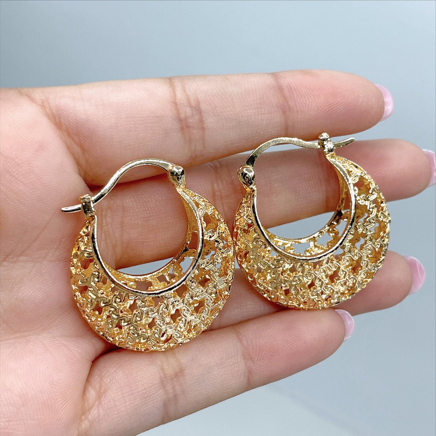 18k Gold Filled  29mm Texturized Cutout Basket Design Earrings, 11mm Thickness, Wholesale Jewelry Making Supplies