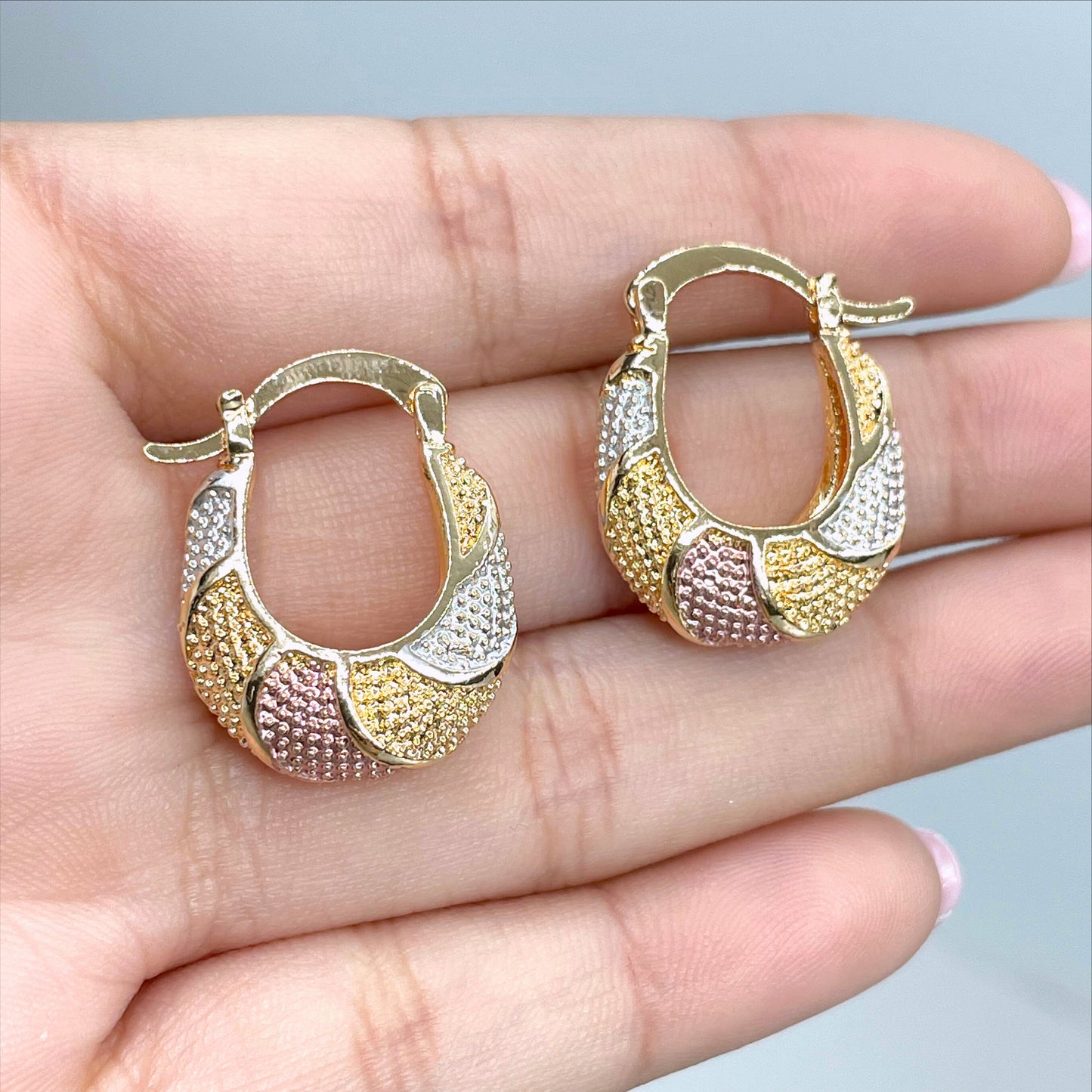 18k Gold Filled Tree Tone, Tree Color Texturized 18mm Basket Hoop Earrings, 7mm Thickness Wholesale Jewelry Making Supplies
