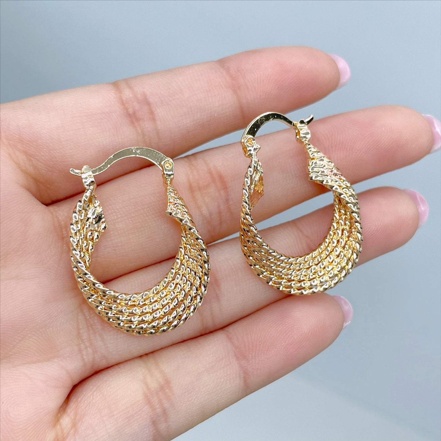 18k Gold Filled  22mm Braided Hoop Earrings, 6mm Thickness,  Wholesale Jewelry Making Supplies
