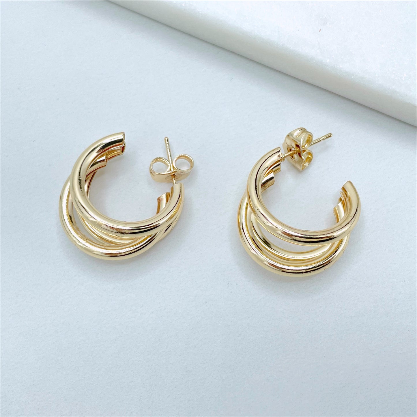 18k Gold Filled 20mm or 25mm Tubular Braided C-Hoop Earrings, Wholesale Jewelry Making Supplies