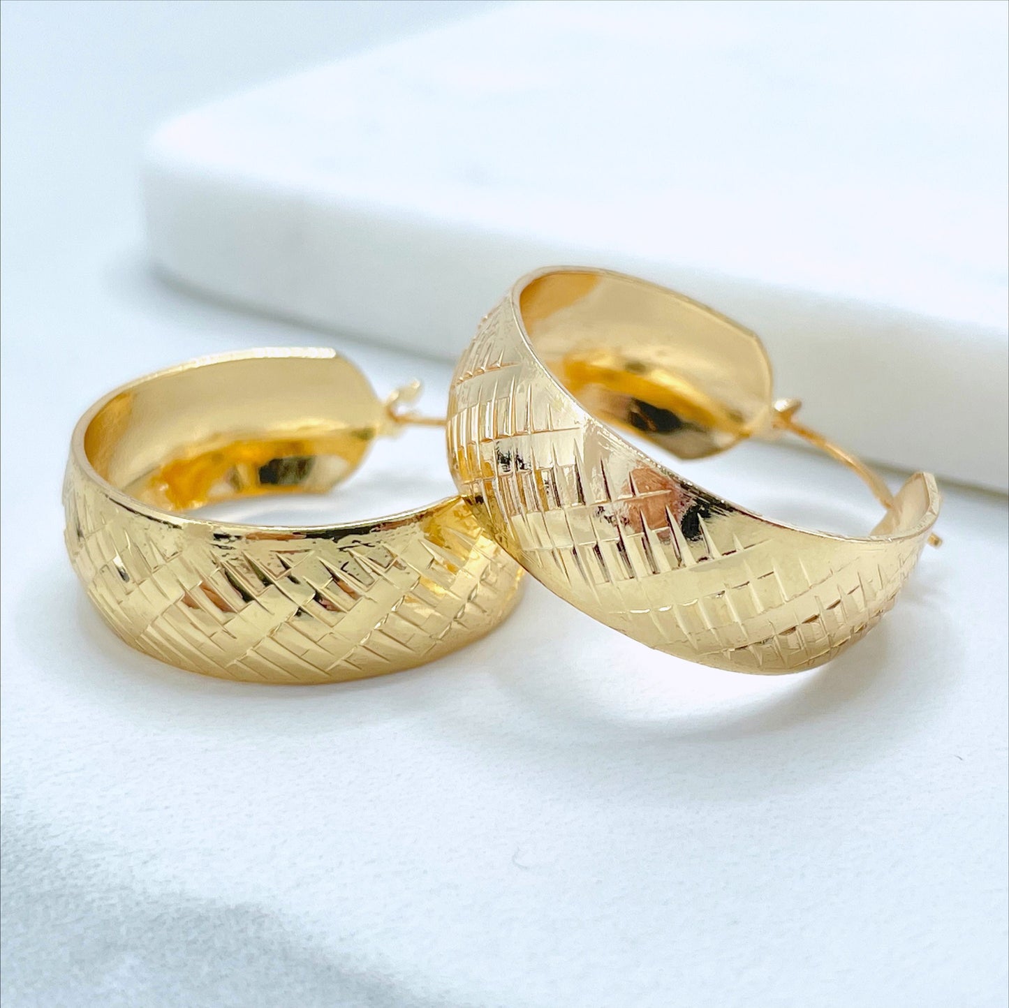 18k Gold Filled 9mm Thickness 25mm Textured Hoop Earrings Wholesale Jewelry Making Supplies