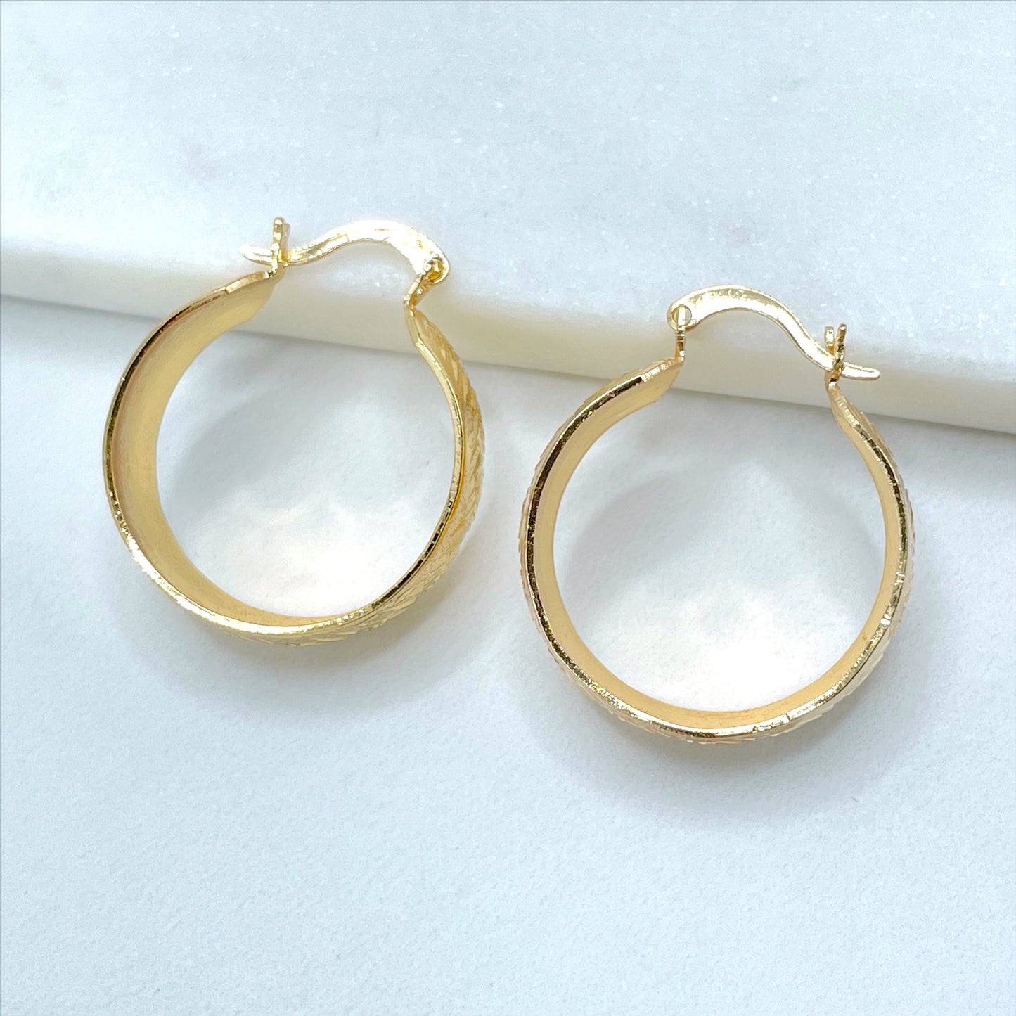 18k Gold Filled 9mm Thickness 25mm Textured Hoop Earrings Wholesale Jewelry Making Supplies