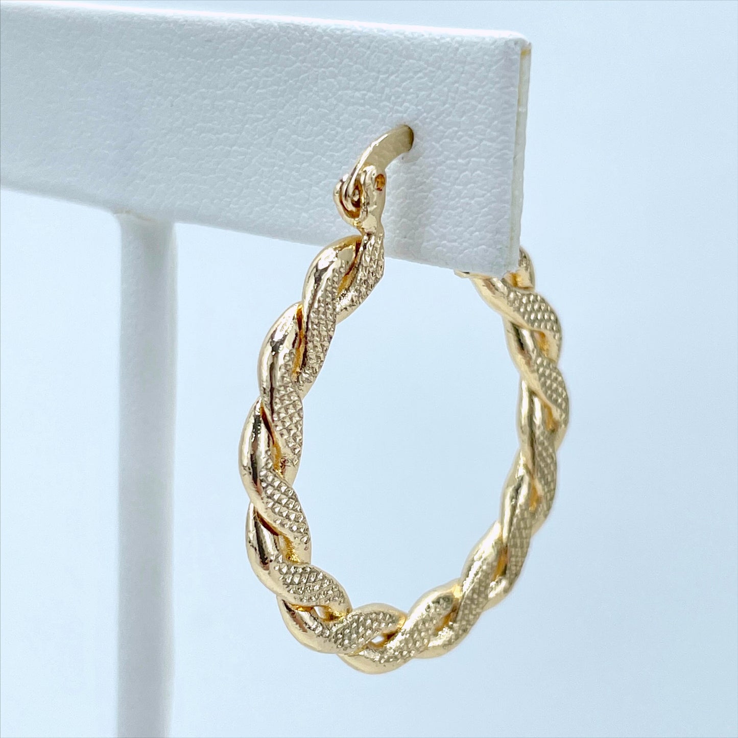 18k Gold Filled Braided 30mm Hoop Textured Earrings, 2mm Thickness, Wholesale Jewelry Making Supplies