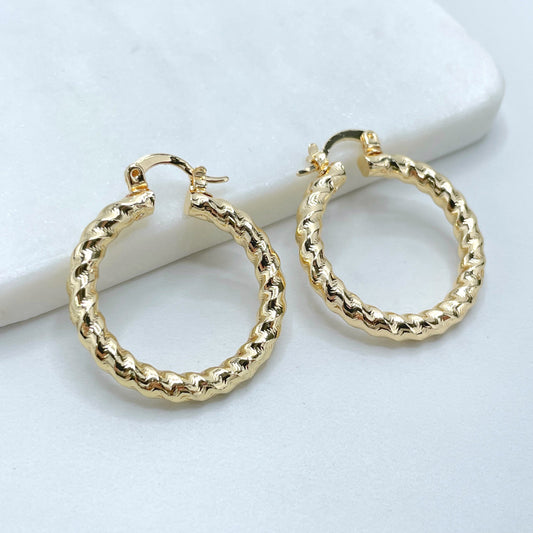 18k Gold Filled 30mm Textured Hoops  Earrings, 4mm Thickness, Wholesale Jewelry Making Supplies