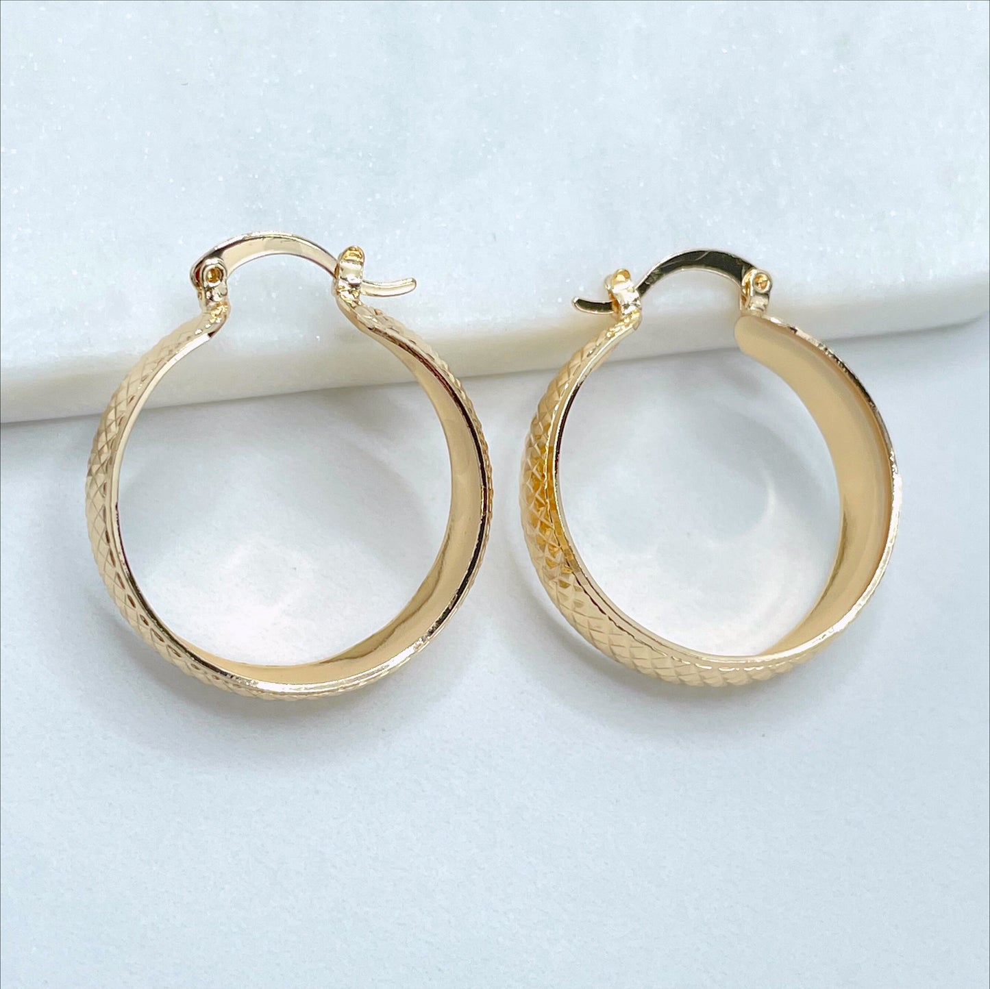 18k Gold Filled 30mm Textured Hoop Earrings, 9mm Thickness, Wholesale Jewelry Making Supplies