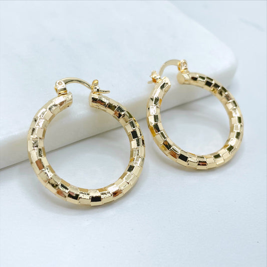 18k Gold Filled 30mm Texturized Hoops Earrings, 4mm Thickness Wholesale Jewelry Making Supplies