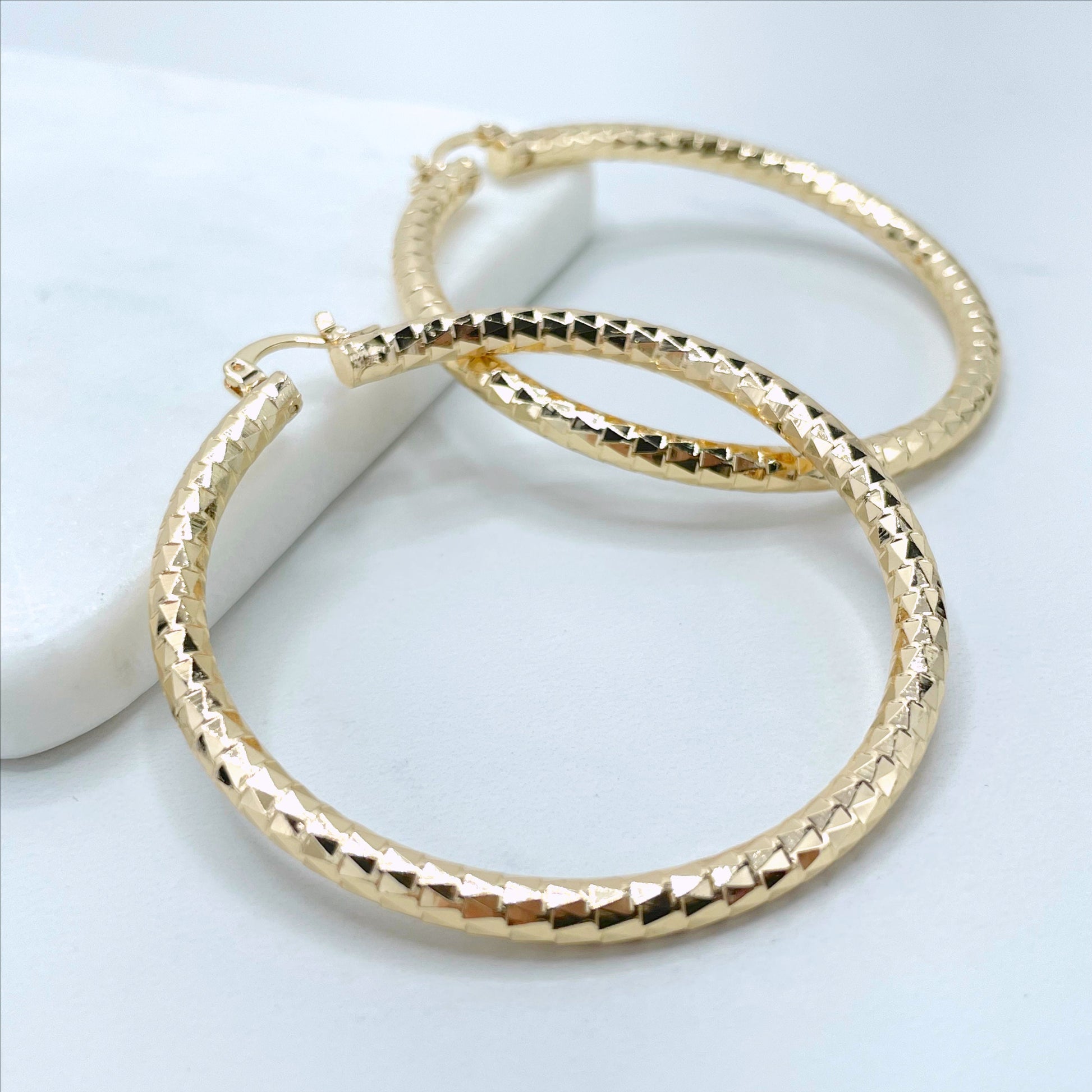 18k Gold Filled 58mm Textured Hoops  Earrings, 4mm Thickness Wholesale Jewelry Making Supplies