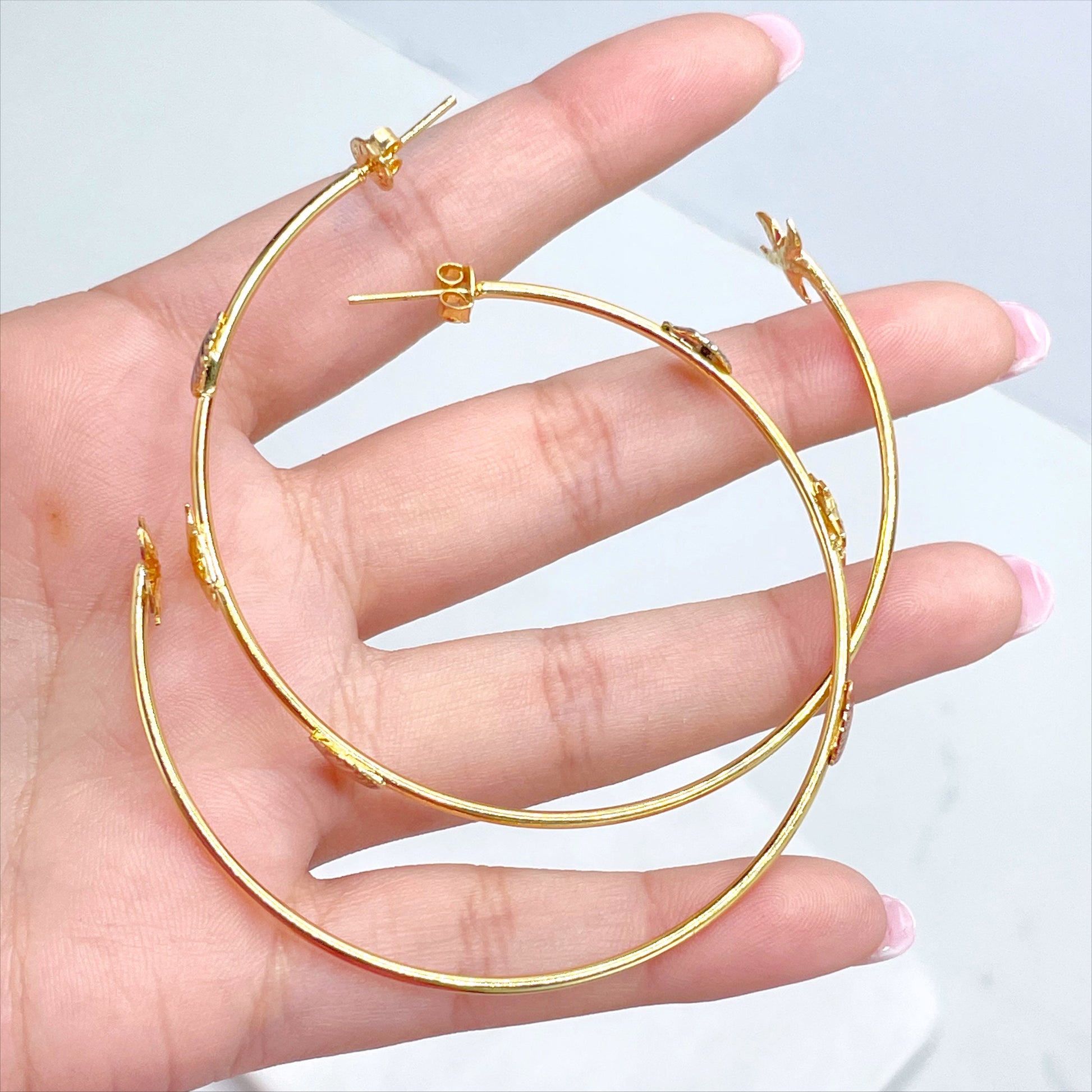 18k Gold Filled Tri Tone 62mm C-Hoops Sea Marine Theme Earrings with Shell and Starfish Charms, Wholesale Jewelry Making Supplies