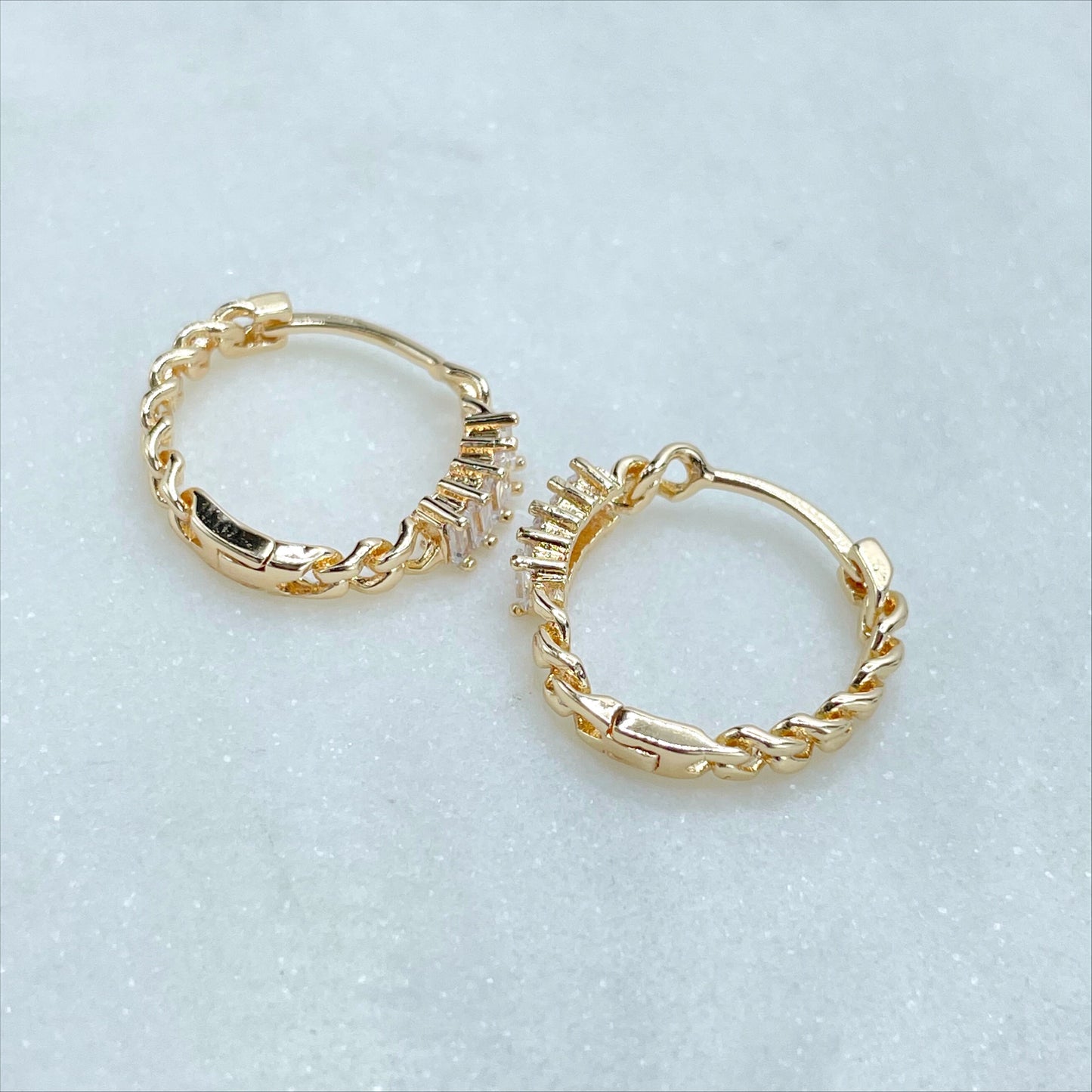 18k Gold Filled 4mm Thickness, with Cubic Zirconia 3mm Curb Link, 20mm, Hoop Earrings Wholesale Jewelry Making Supplies