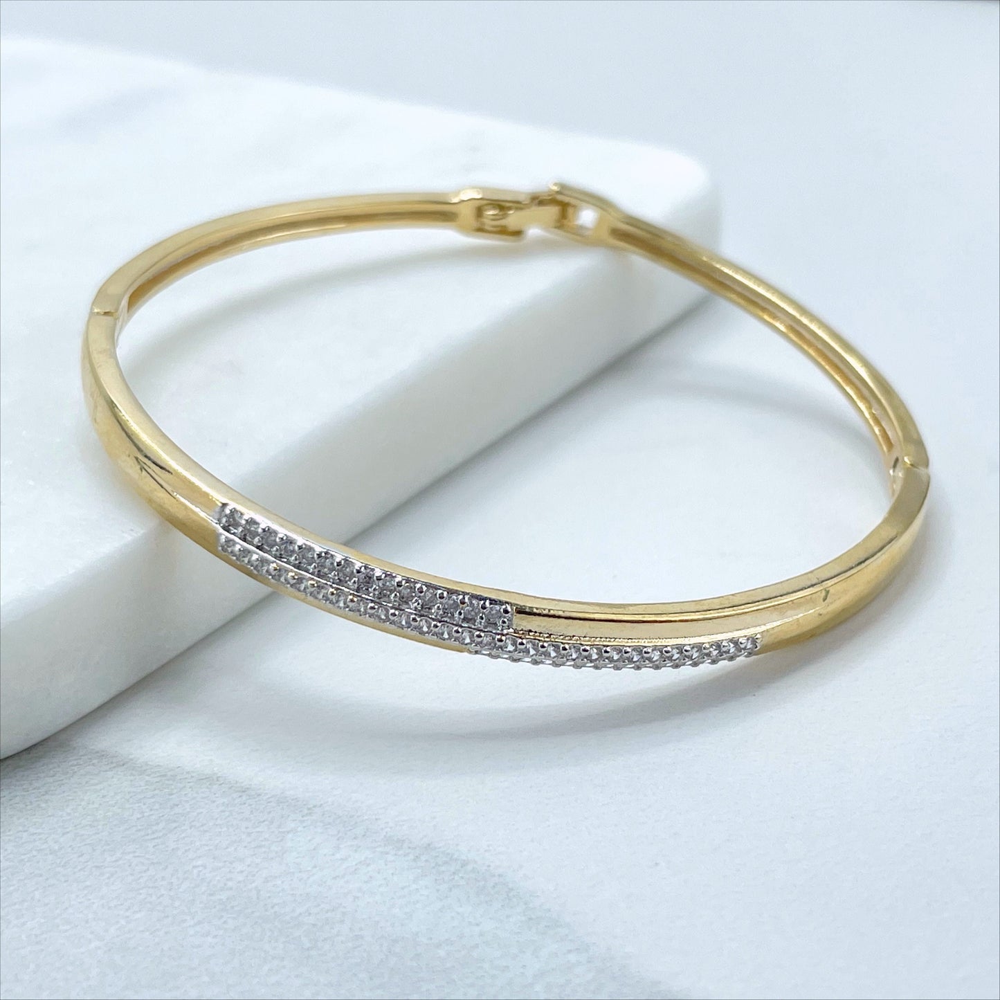 18k Gold Filled and Silver Filled with Cubic Zirconia Bangle Bracelet Wholesale Jewelry Supplies