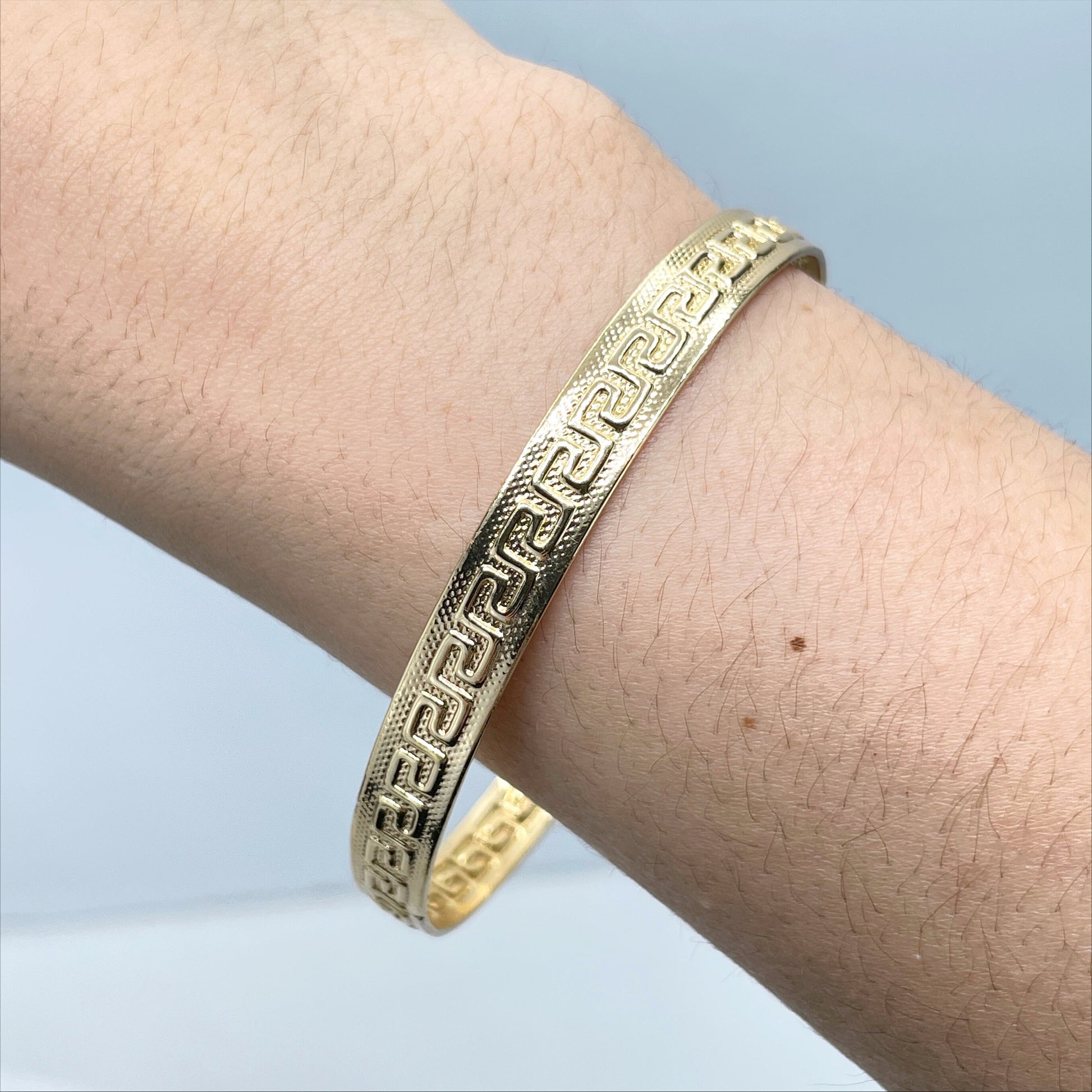 18k Gold Filled Texturized with Greek Key Pattern Design Bangle Cuff Bracelet, Wholesale Jewelry Making Supplies