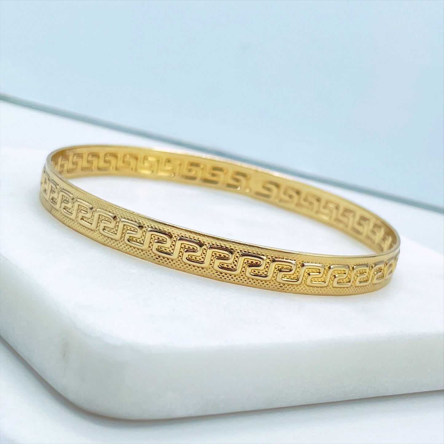18k Gold Filled Texturized with Greek Key Pattern Design Bangle Cuff Bracelet, Wholesale Jewelry Making Supplies