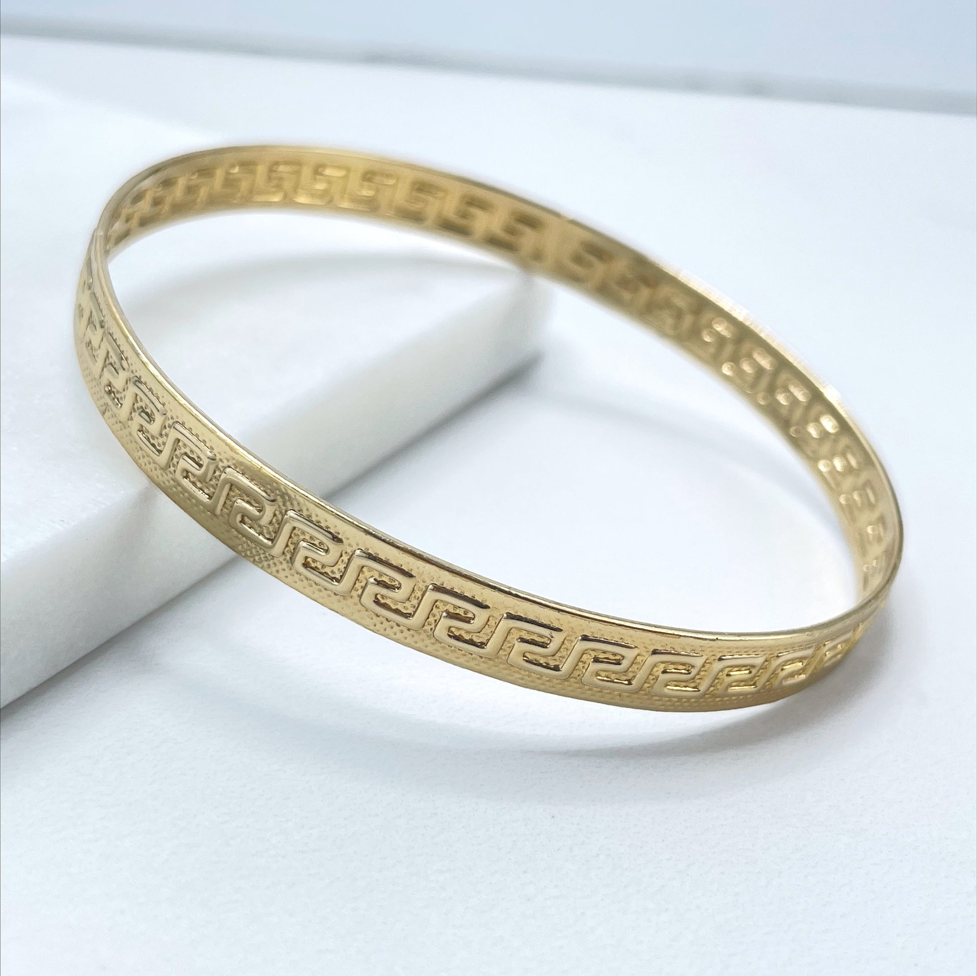 18k Gold Filled Texturized with Greek Key Pattern Design Bangle Cuff Bracelet, Wholesale Jewelry Making Supplies