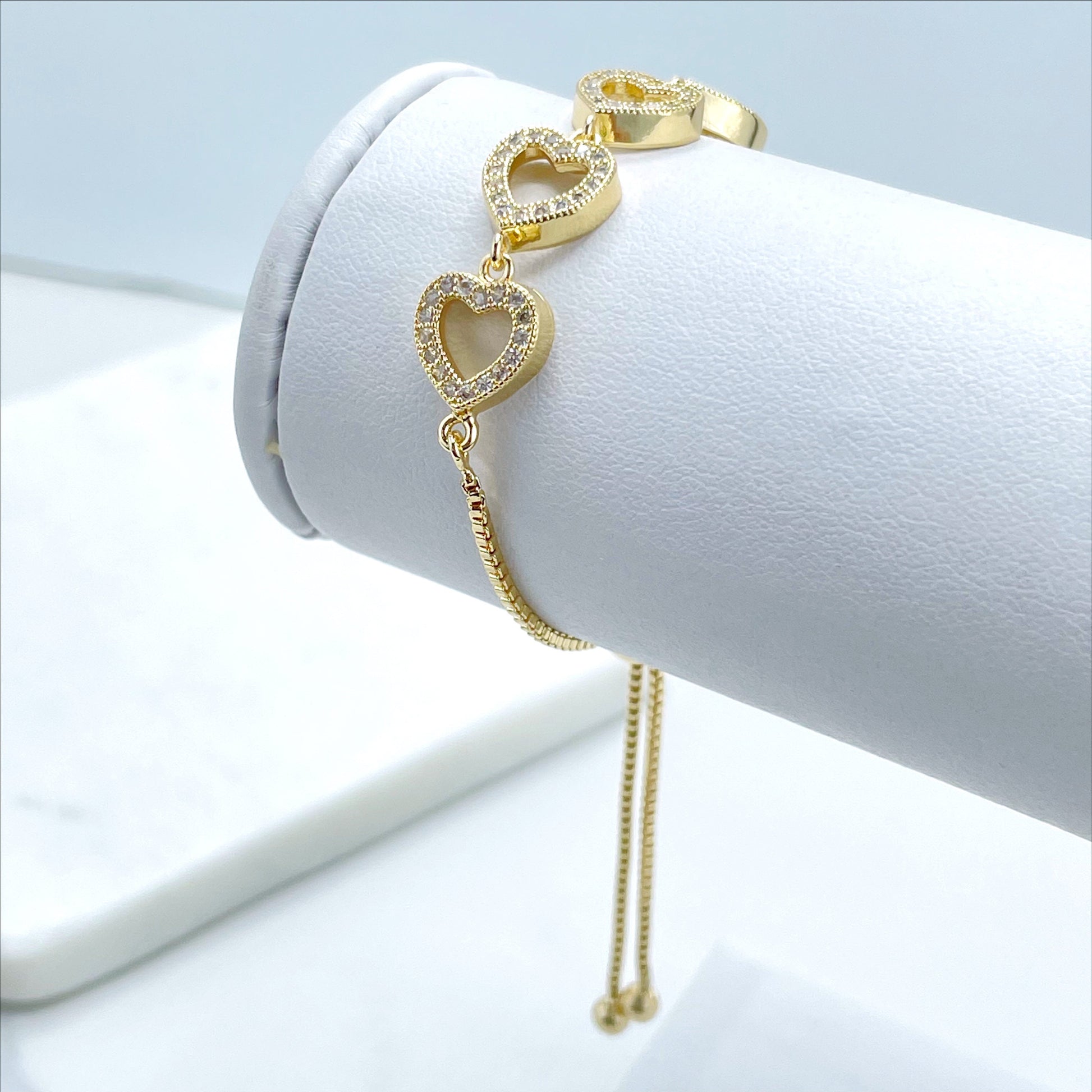 18k Gold Filled with Cubic Zirconia Fours Hearts Adjustable Bracelet Wholesale Jewelry Supplies