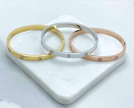 18k Gold, Silver or Rose Gold Filled with Cubic Zirconia Bangle Bracelet Wholesale Jewelry Supplies