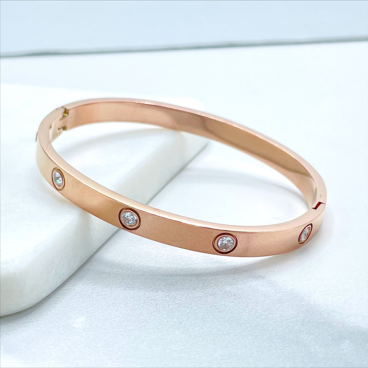 18k Gold, Silver or Rose Gold Filled with Cubic Zirconia Bangle Bracelet Wholesale Jewelry Supplies