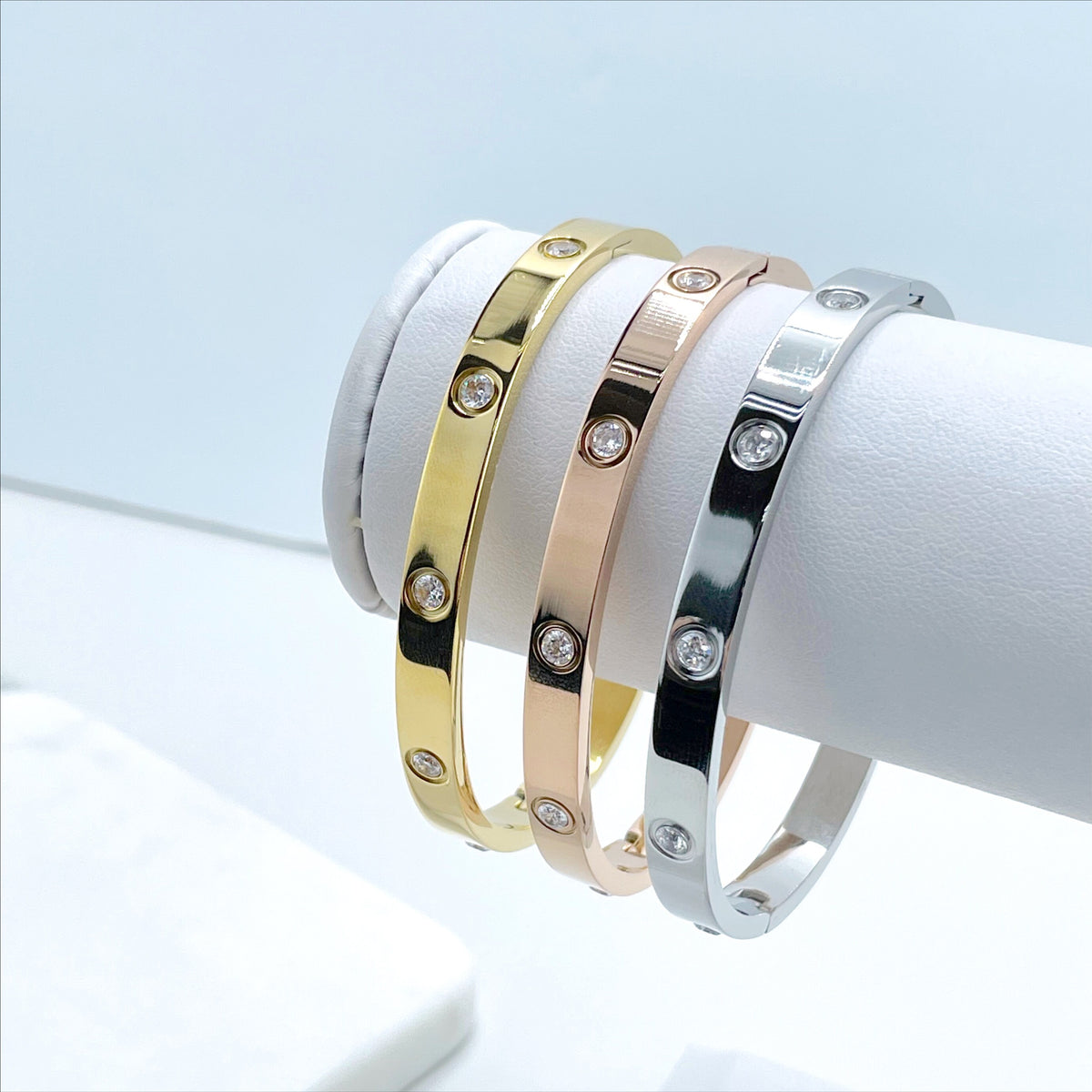 18k Gold, Silver or Rose Gold Filled with Cubic Zirconia Bangle Bracelet Wholesale Jewelry Supplies