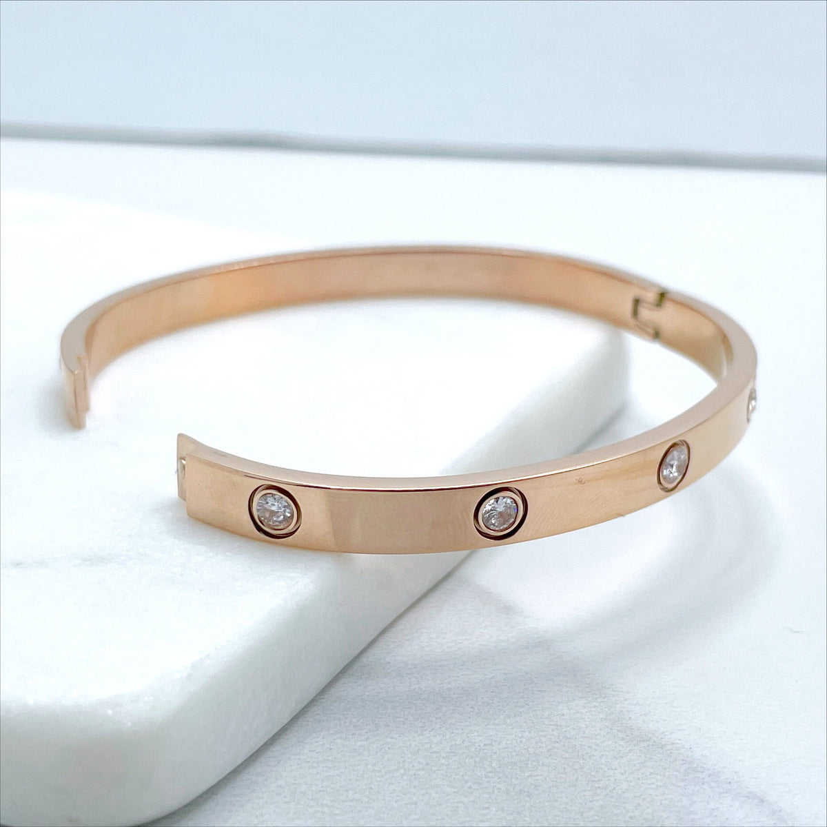 18k Gold, Silver or Rose Gold Filled with Cubic Zirconia Bangle Bracelet Wholesale Jewelry Supplies