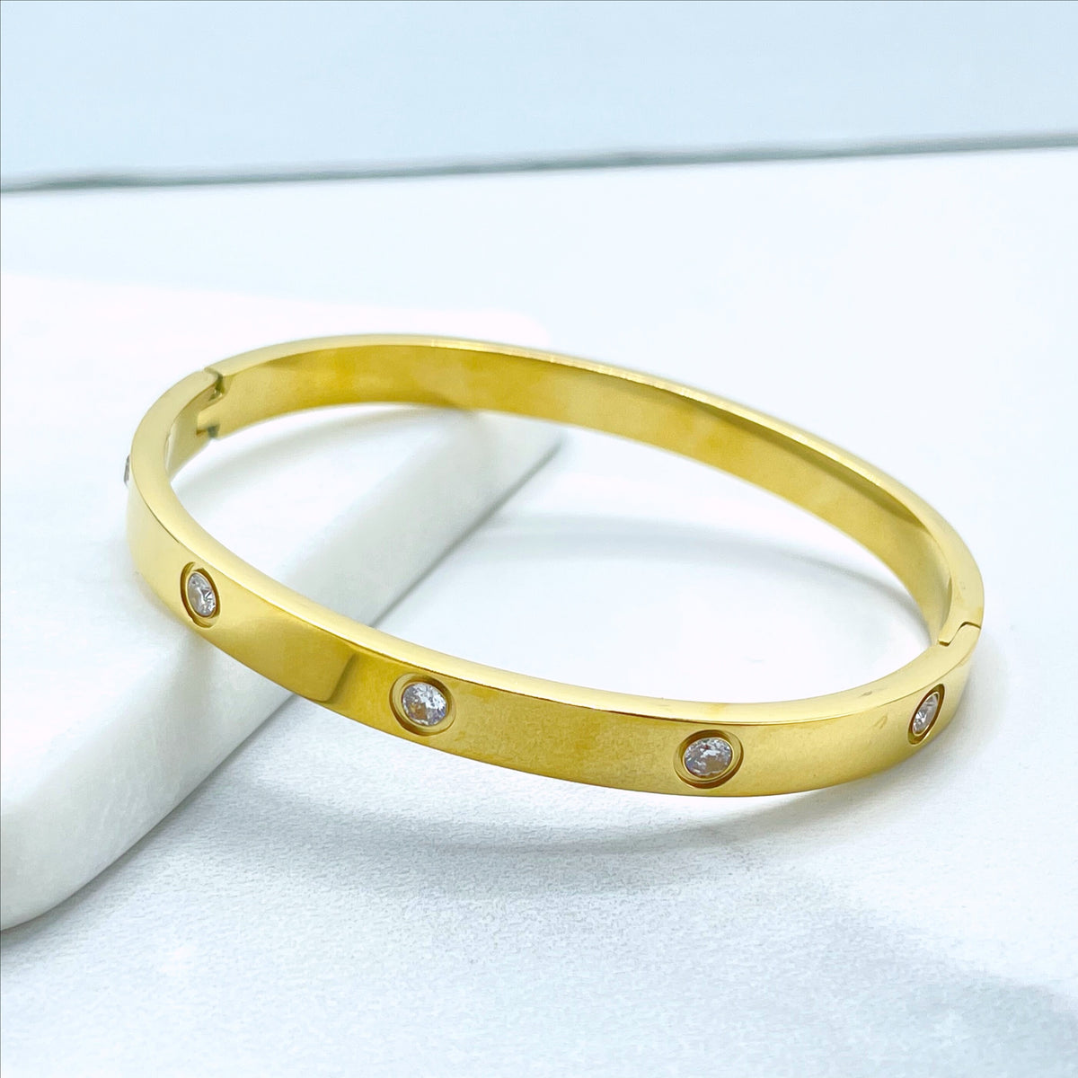 18k Gold, Silver or Rose Gold Filled with Cubic Zirconia Bangle Bracelet Wholesale Jewelry Supplies