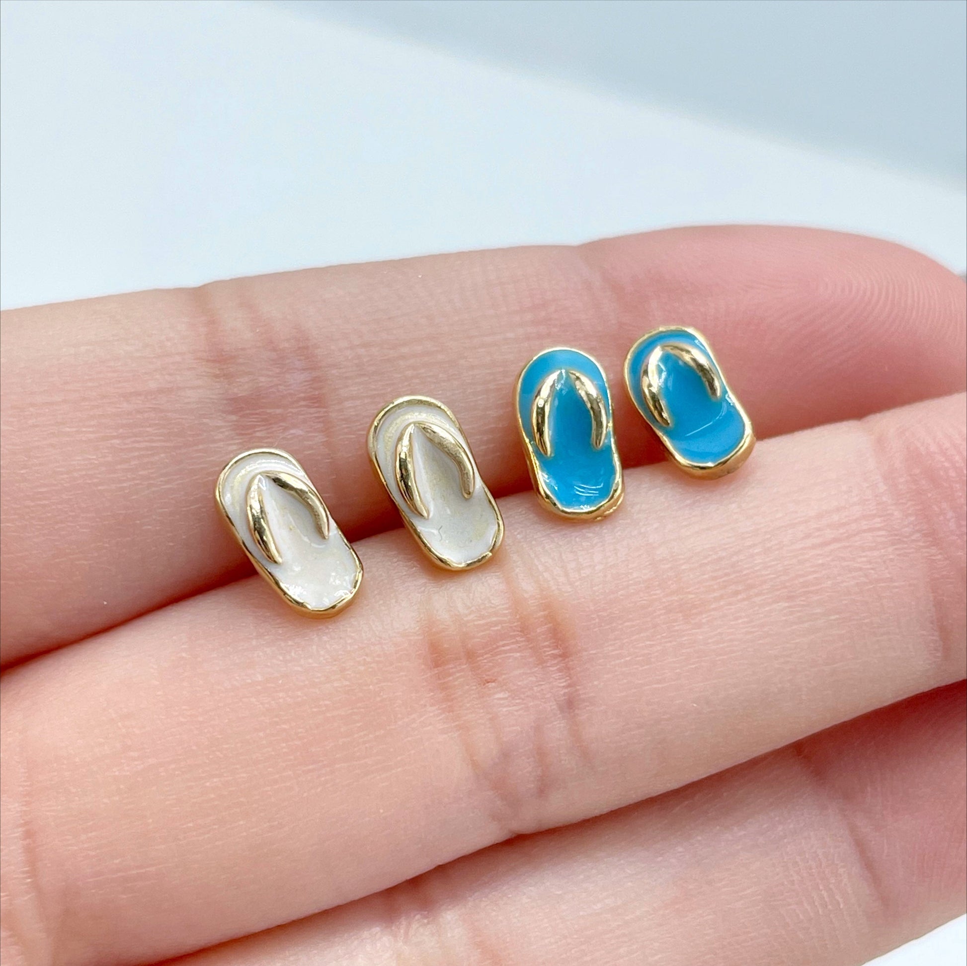 18k Gold Filled 16mm Pendant & 8mm Earrings Blue or White Flip Flops Set, Wholesale Jewelry Making Supplies