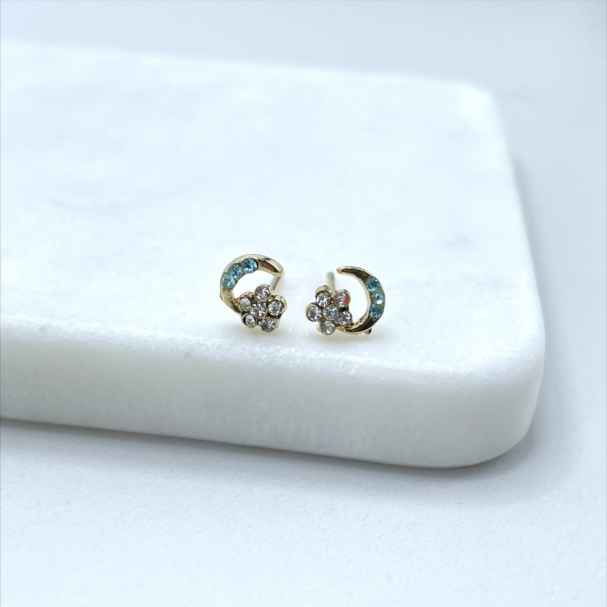 18k Gold Filled Cubic Zirconia Moon & Flower Earrings Wholesale Jewelry Making Supplies
