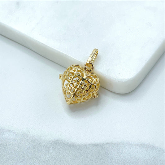 18k Gold Filled Opened  Hollow 3D Heart Shape Charms Pendant, Vintage Romantic Design, Wholesale Jewelry Making Supplies