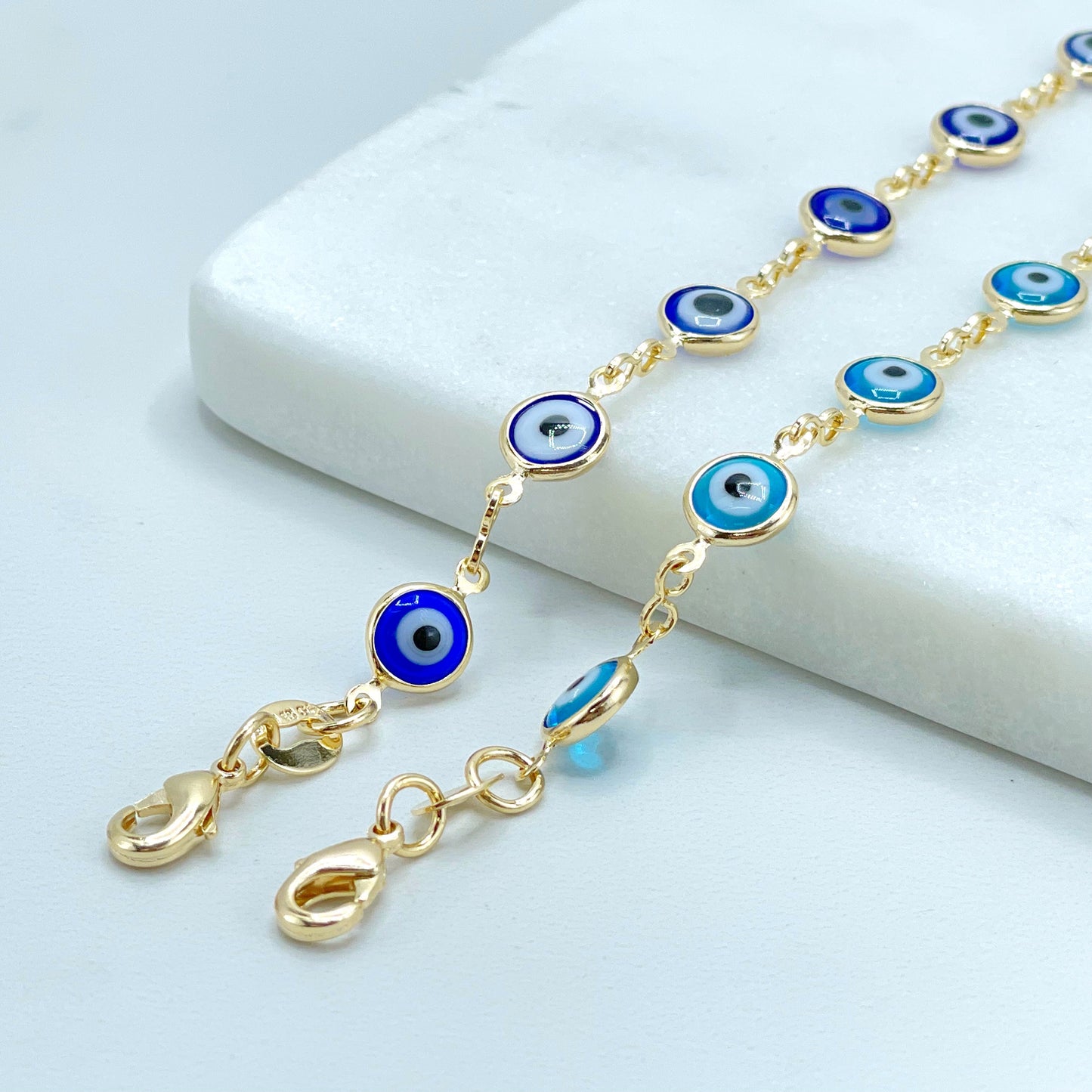 18k Gold Filled 10mm Greek Blue Eyes, Link Style, Bracelet, Protection & Lucky, Wholesale Jewelry Supplies