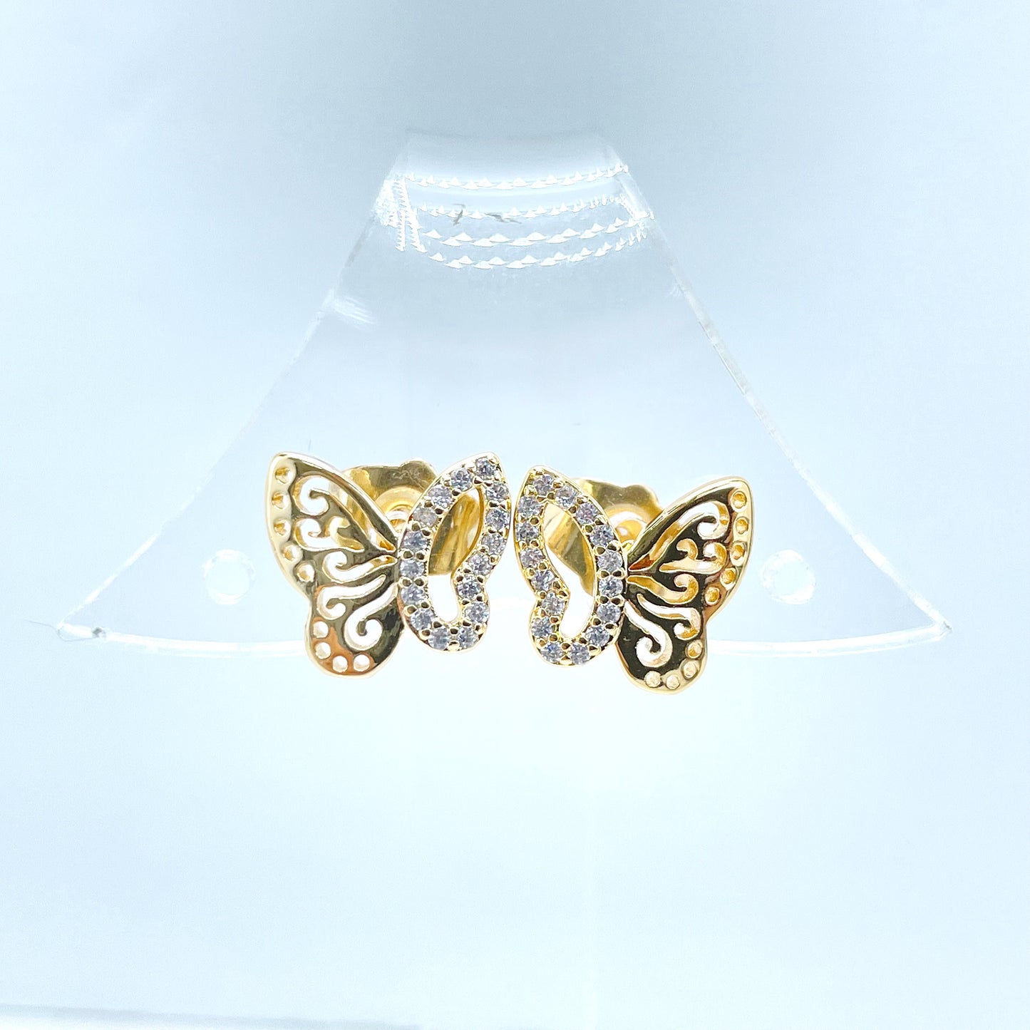 18k Gold Filled with Micro Cubic Zirconia Butterfly Stud Earrings Wholesale Jewelry Supplies