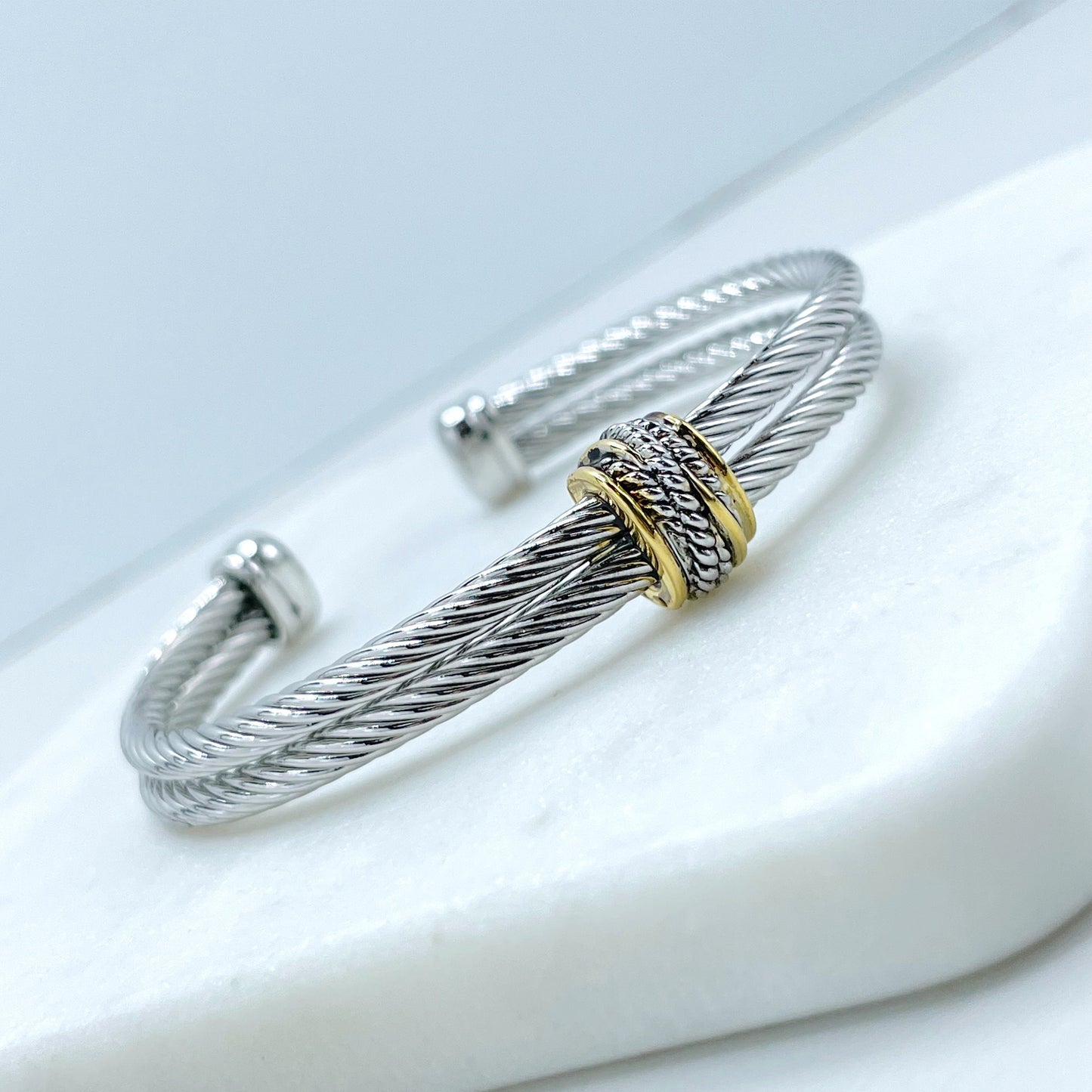 18k Silver Filled with Gold Filled Texturized Twisted Waves Cuff Bracelet Wholesale Jewelry Making Supplies