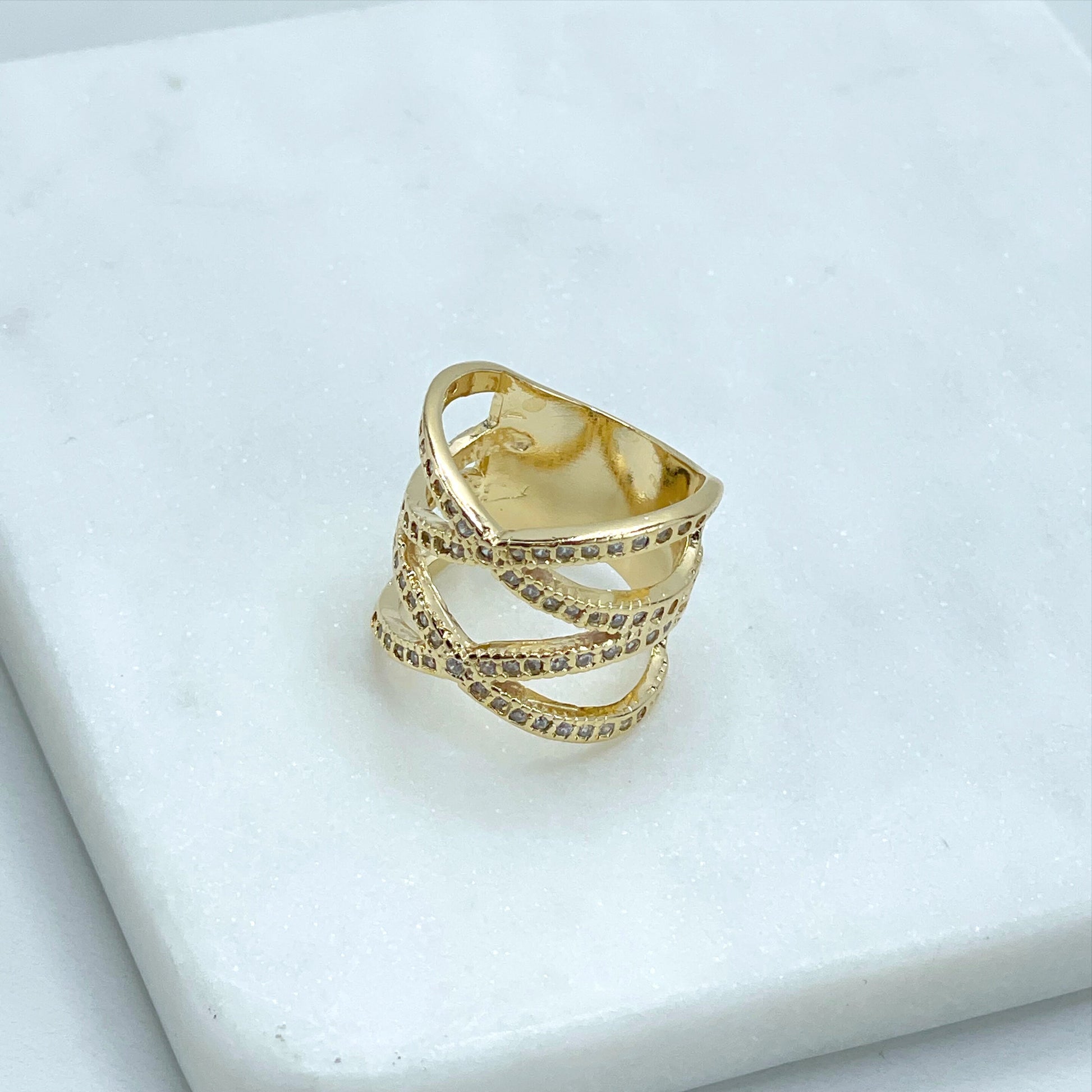 18k Gold Filled with Micro Cubic Zirconia Delicate Hollow Chunky Stackable Wrap Ring Wholesale Jewelry Supplies