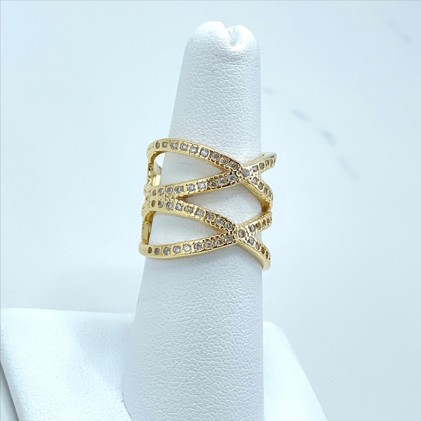 18k Gold Filled with Micro Cubic Zirconia Delicate Hollow Chunky Stackable Wrap Ring Wholesale Jewelry Supplies