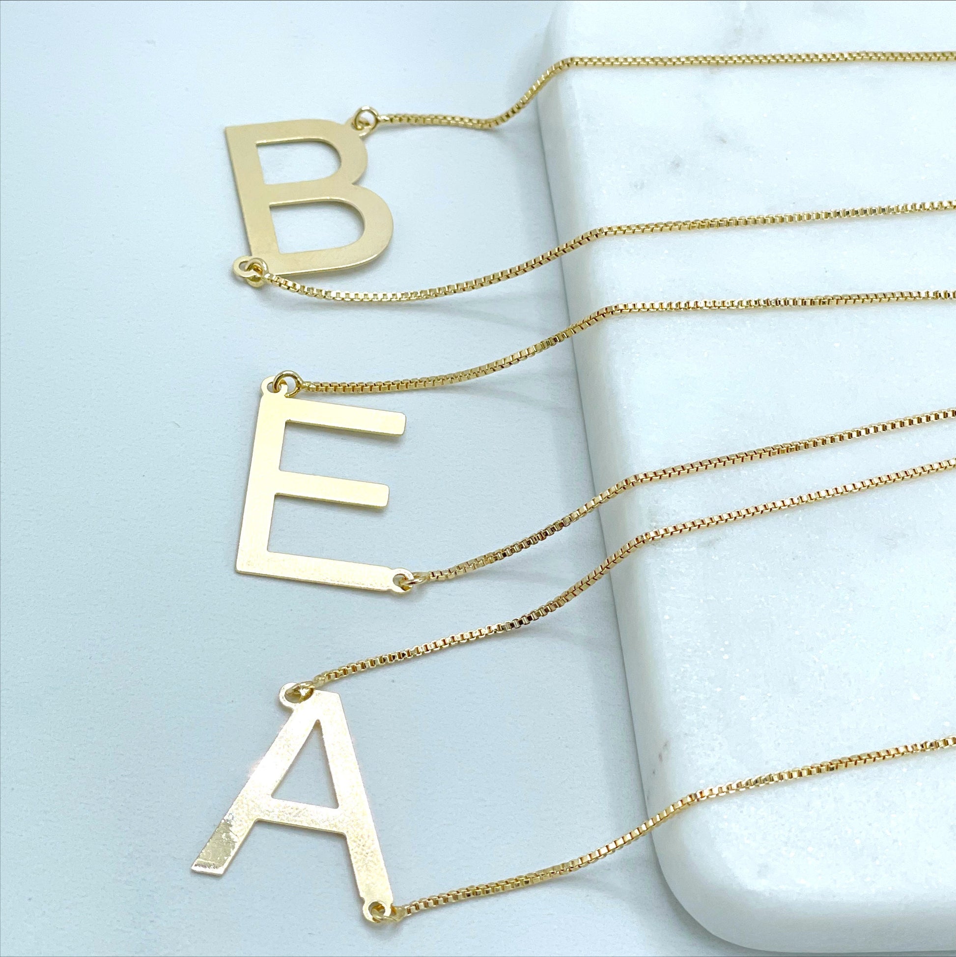 18k Gold Filled 1mm Box Link Chain, Big Letters Initial, Necklace, Wholesale Jewelry Supplies