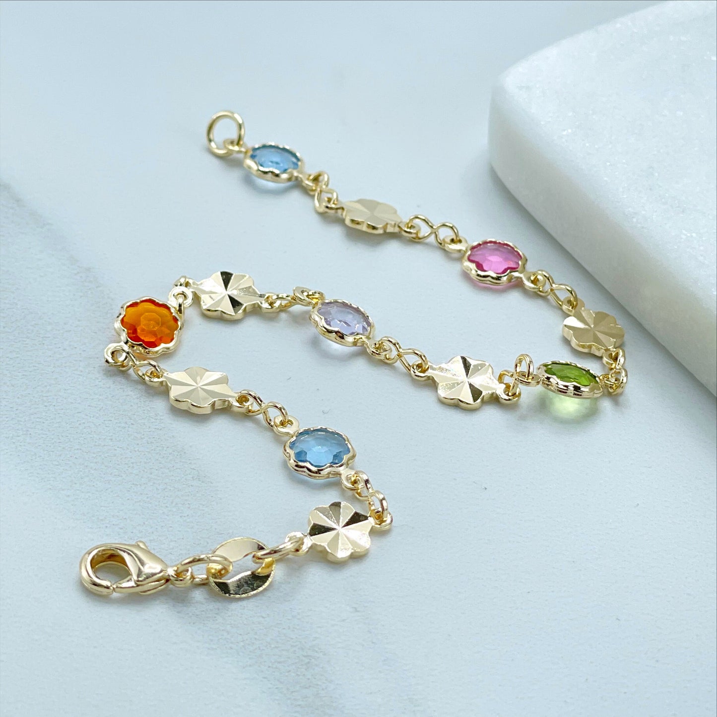 18k Gold Filled Flowers Colorful Stones Bracelet For Wholesale and Jewelry Supplies