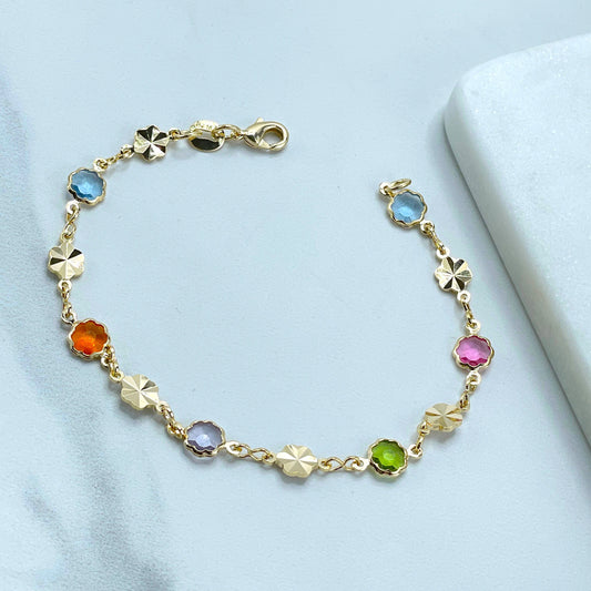 18k Gold Filled Flowers Colorful Stones Bracelet For Wholesale and Jewelry Supplies