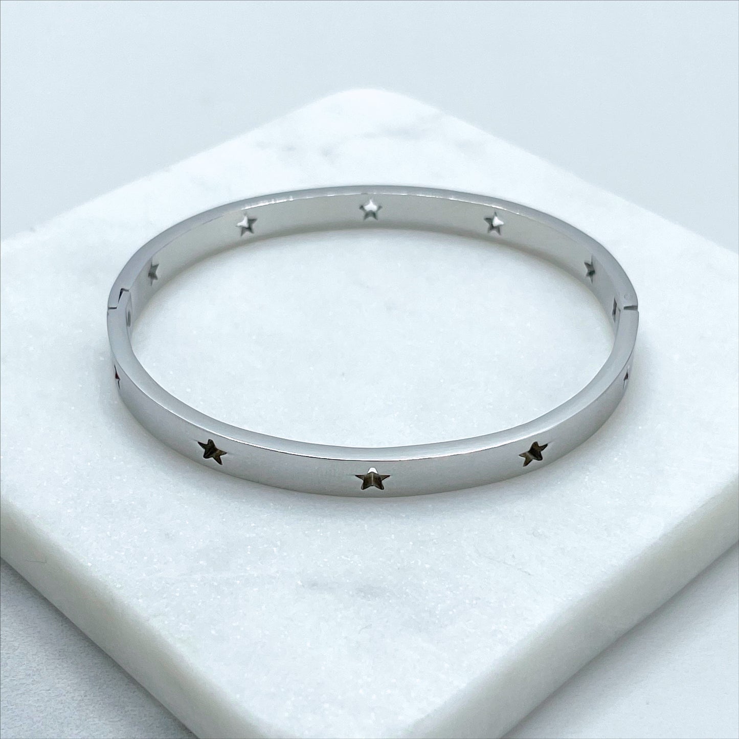 Silver Filled Trendy Star Bangle Bracelet Hinged Closure Wholesale Jewelry Supplies