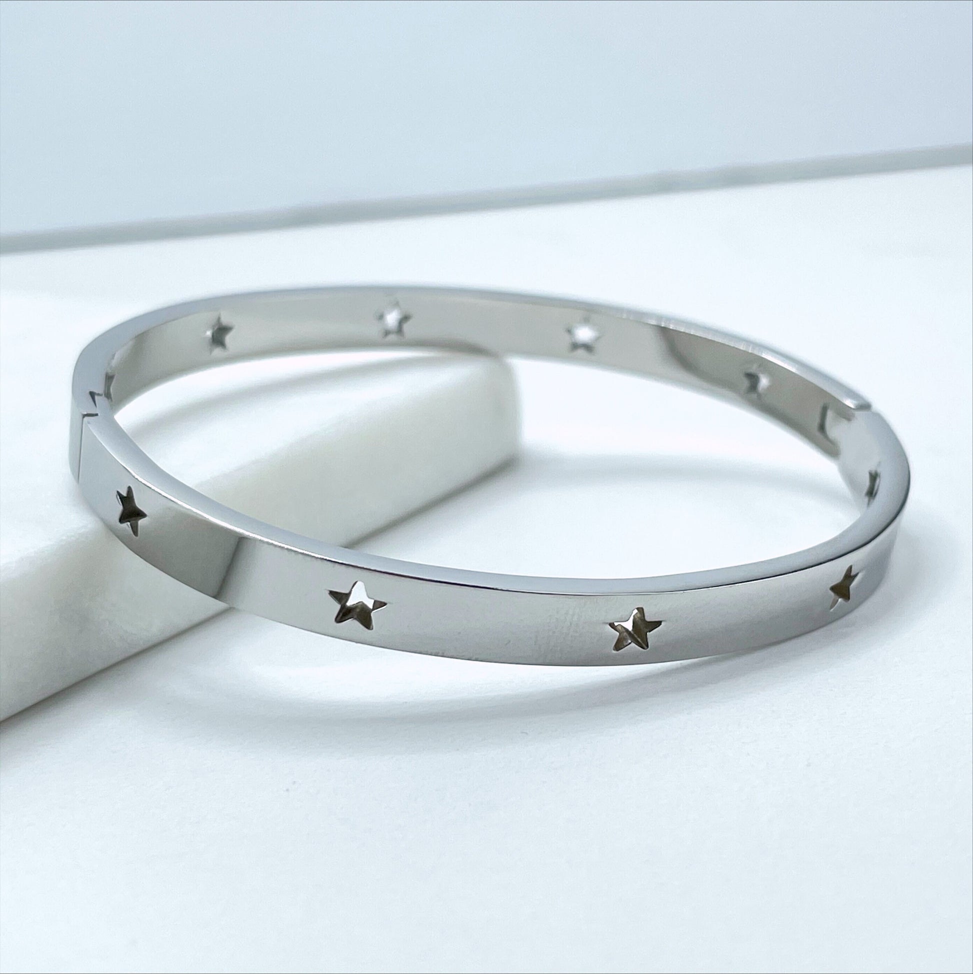 Silver Filled Trendy Star Bangle Bracelet Hinged Closure Wholesale Jewelry Supplies