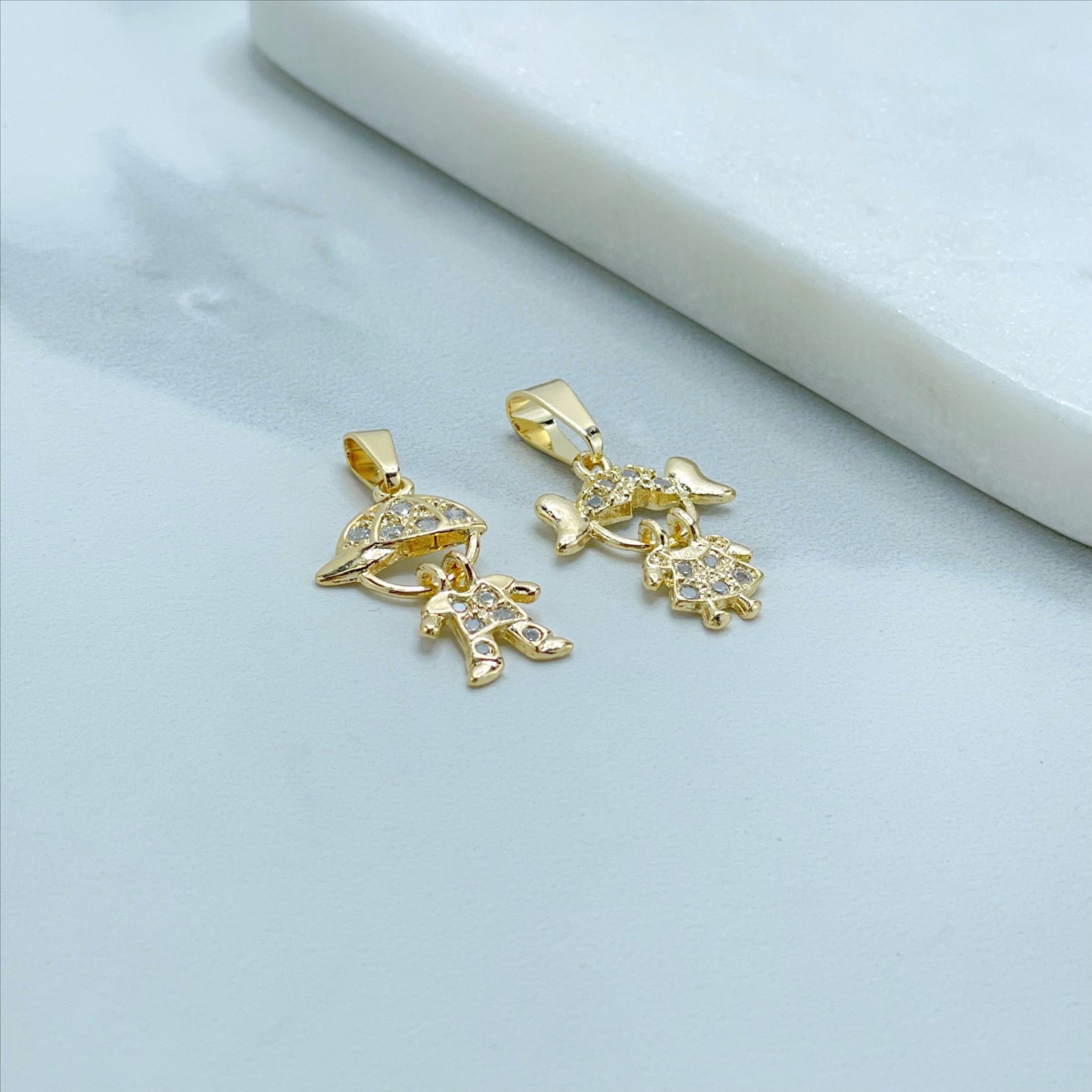 18k Gold Filled Boy or Girl Charms Pendant with Cubic Zirconia, Moving Head, for Wholesale and Jewelry Supplies, Family Jewelry For Mother