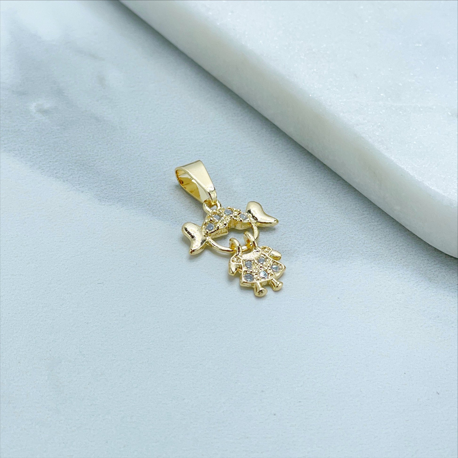 18k Gold Filled Boy or Girl Charms Pendant with Cubic Zirconia, Moving Head, for Wholesale and Jewelry Supplies, Family Jewelry For Mother