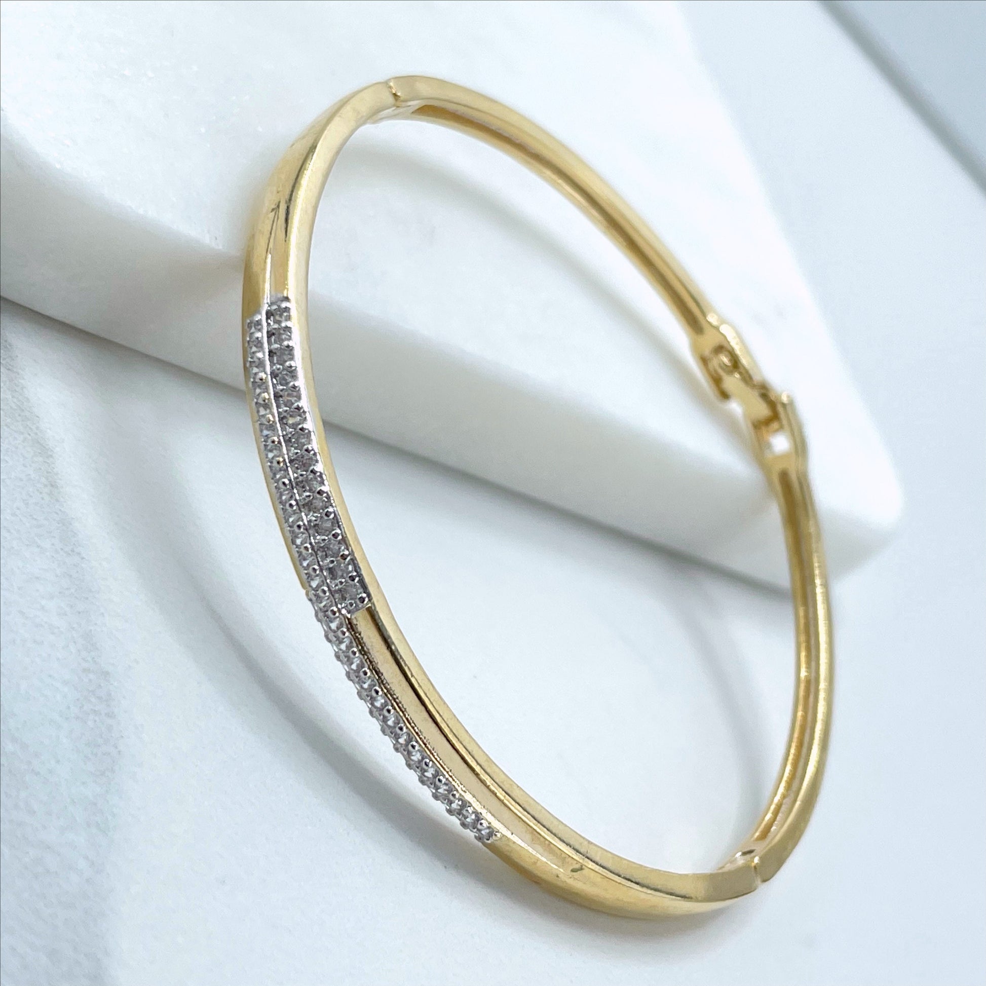 18k Gold Filled and Silver Filled with Cubic Zirconia Bangle Bracelet Wholesale Jewelry Supplies