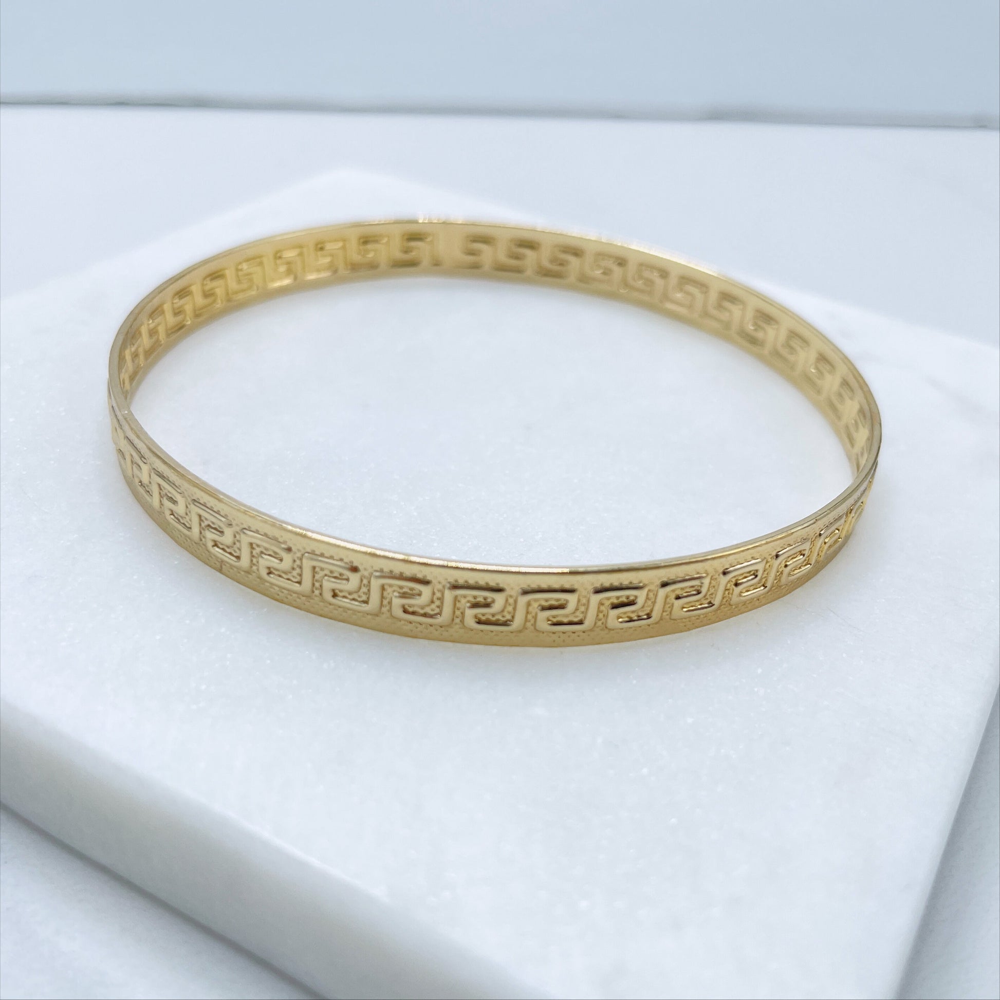 18k Gold Filled Texturized with Greek Key Pattern Design Bangle Cuff Bracelet, Wholesale Jewelry Making Supplies