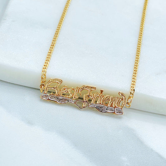 18k Gold Filled Fancy Best Fried Words Cuban Link Chain Necklace  Wholesale Jewelry Supplies