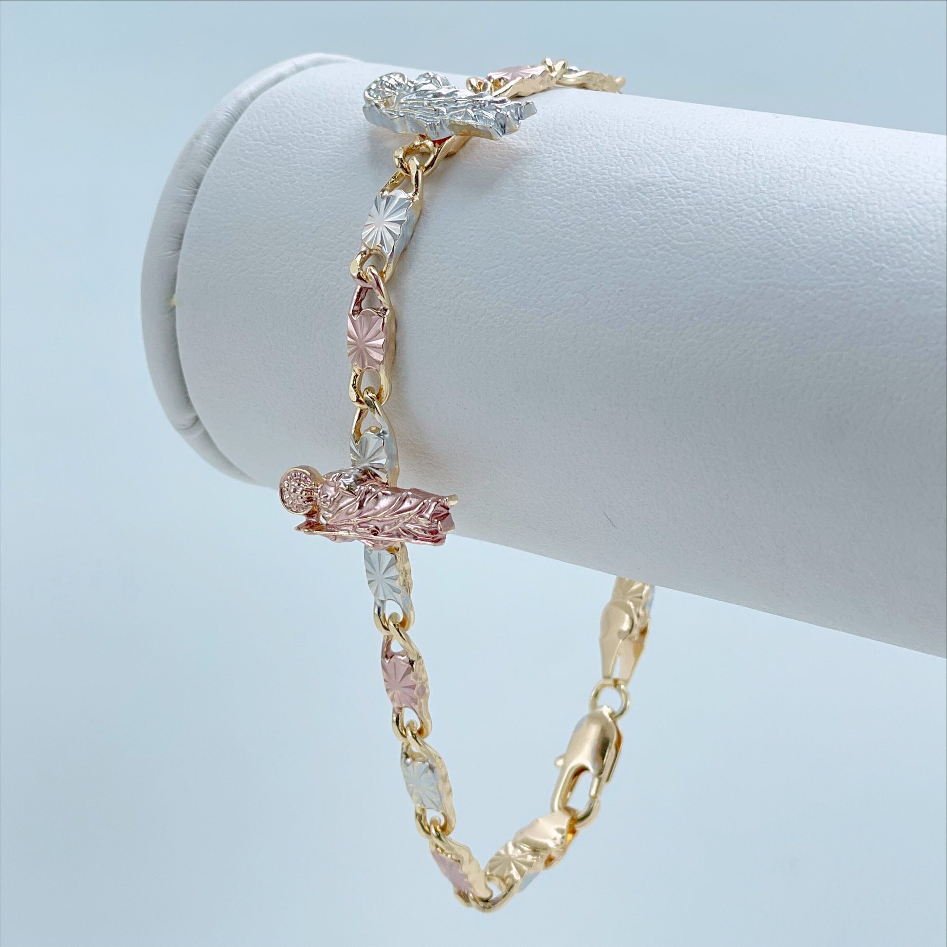 18k Gold Filled Three Tone Mariner Link, San Judas Tadeo Bracelet Wholesale Jewelry Making Supplies