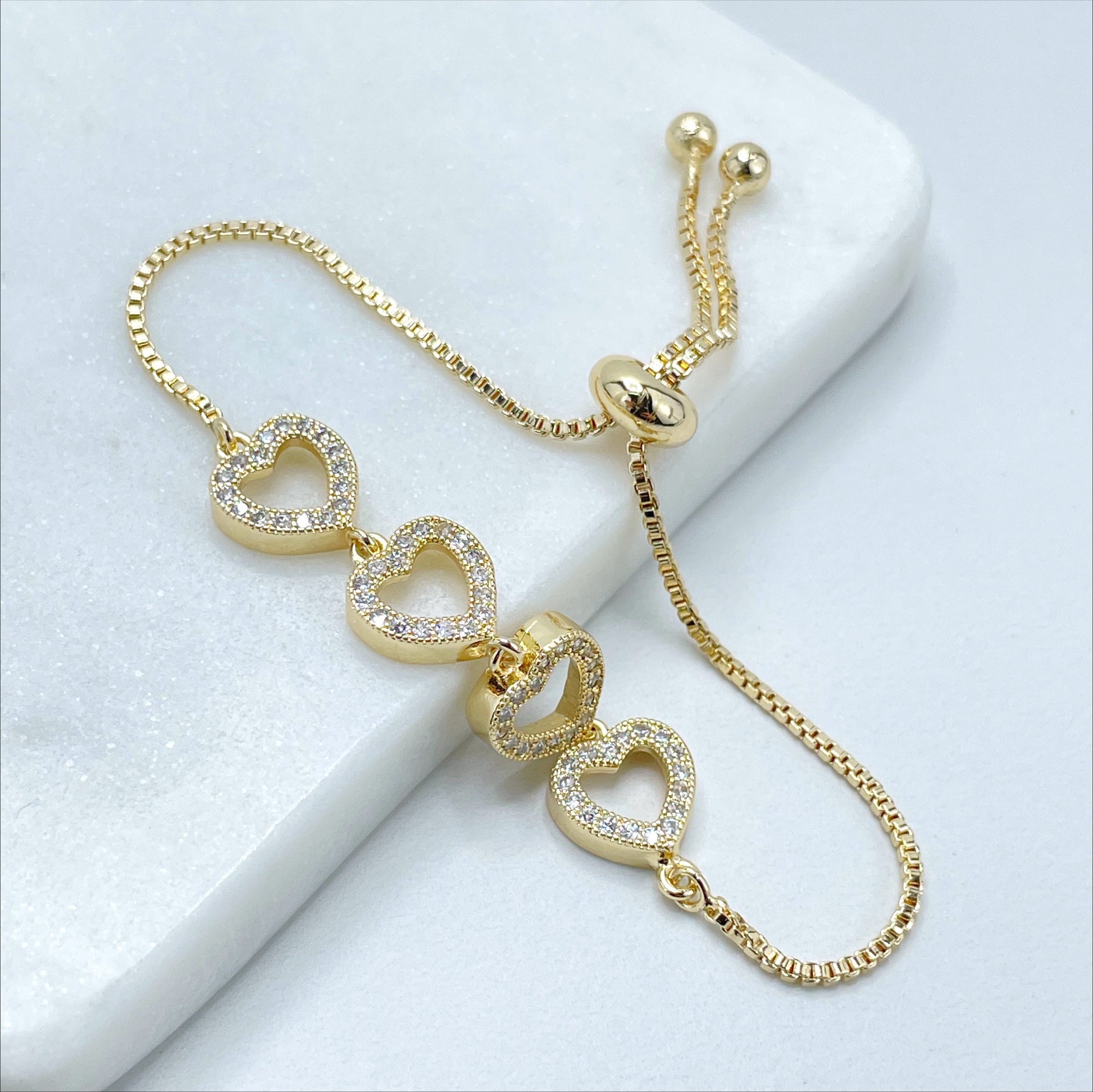18k Gold Filled with Cubic Zirconia Fours Hearts Adjustable Bracelet Wholesale Jewelry Supplies