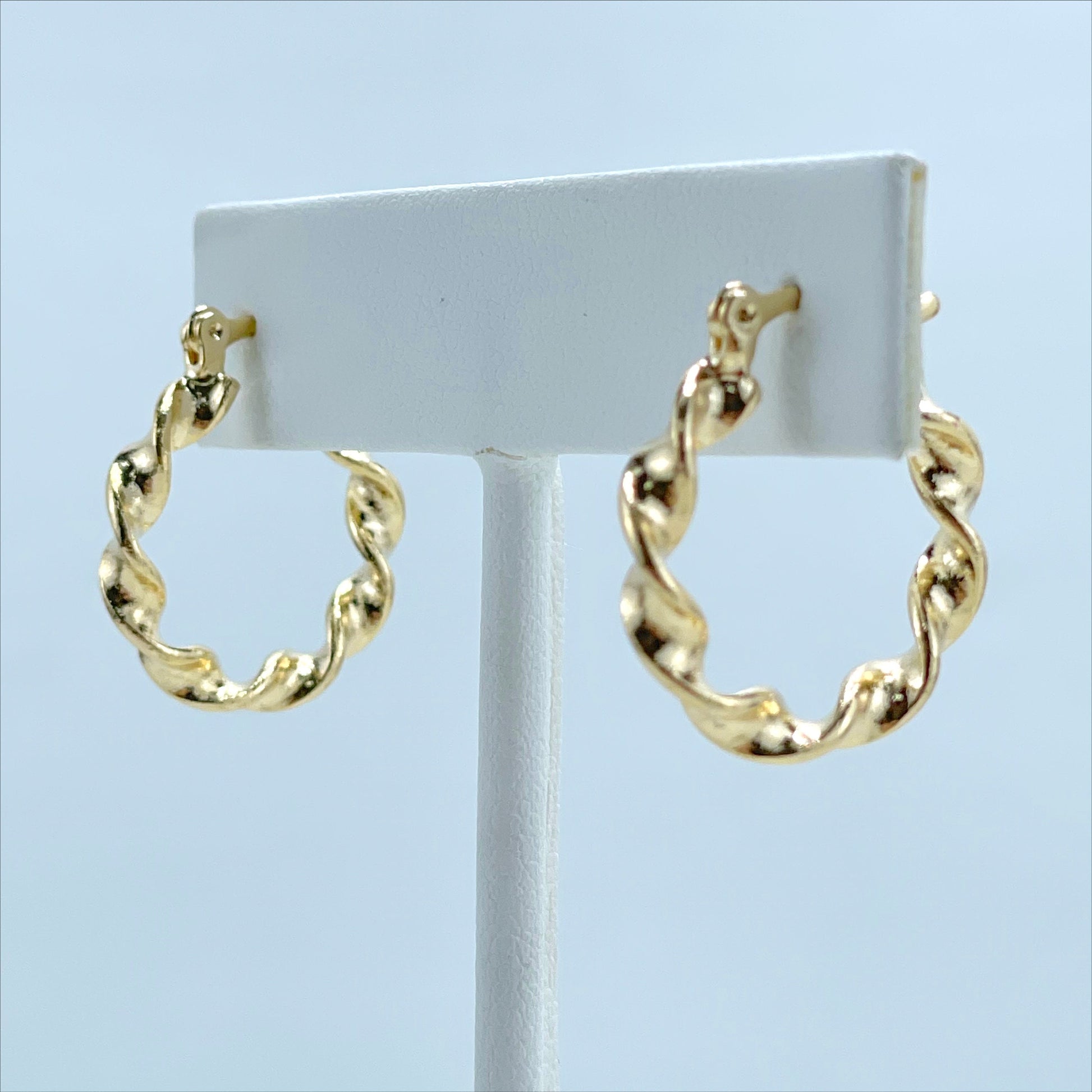 18k Gold Filled 20 or 30mm Twisted Hoop Earrings, Push Back Closure, Wholesale Jewelry Supplies