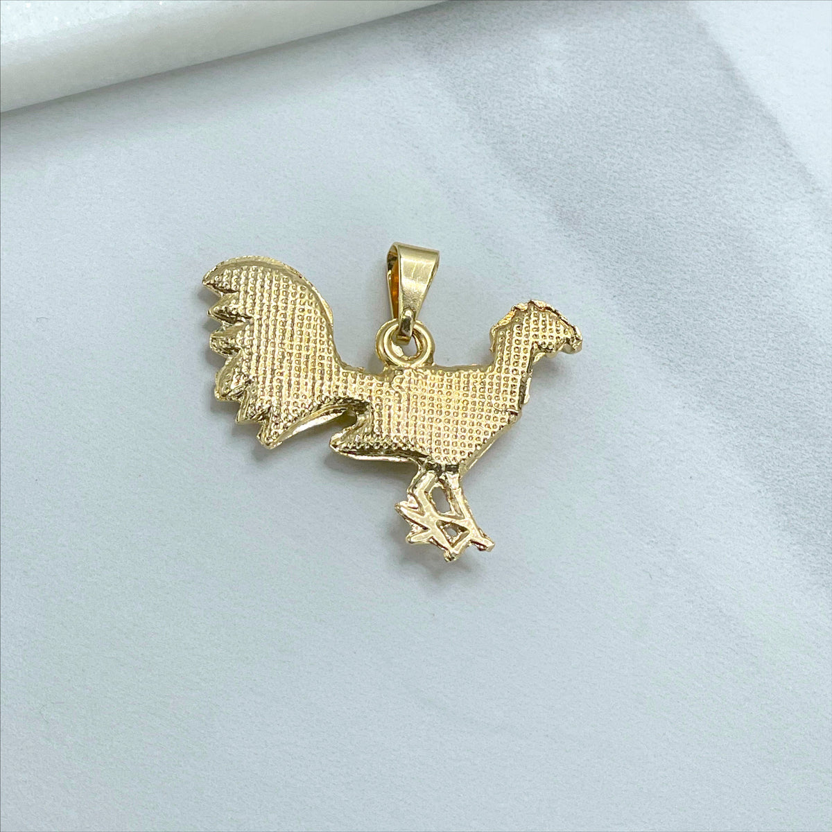 18k Gold Filled Texturized Rooster Shape Pendant Charms, Gold, Two Tone Wholesale Jewelry Making Supplies