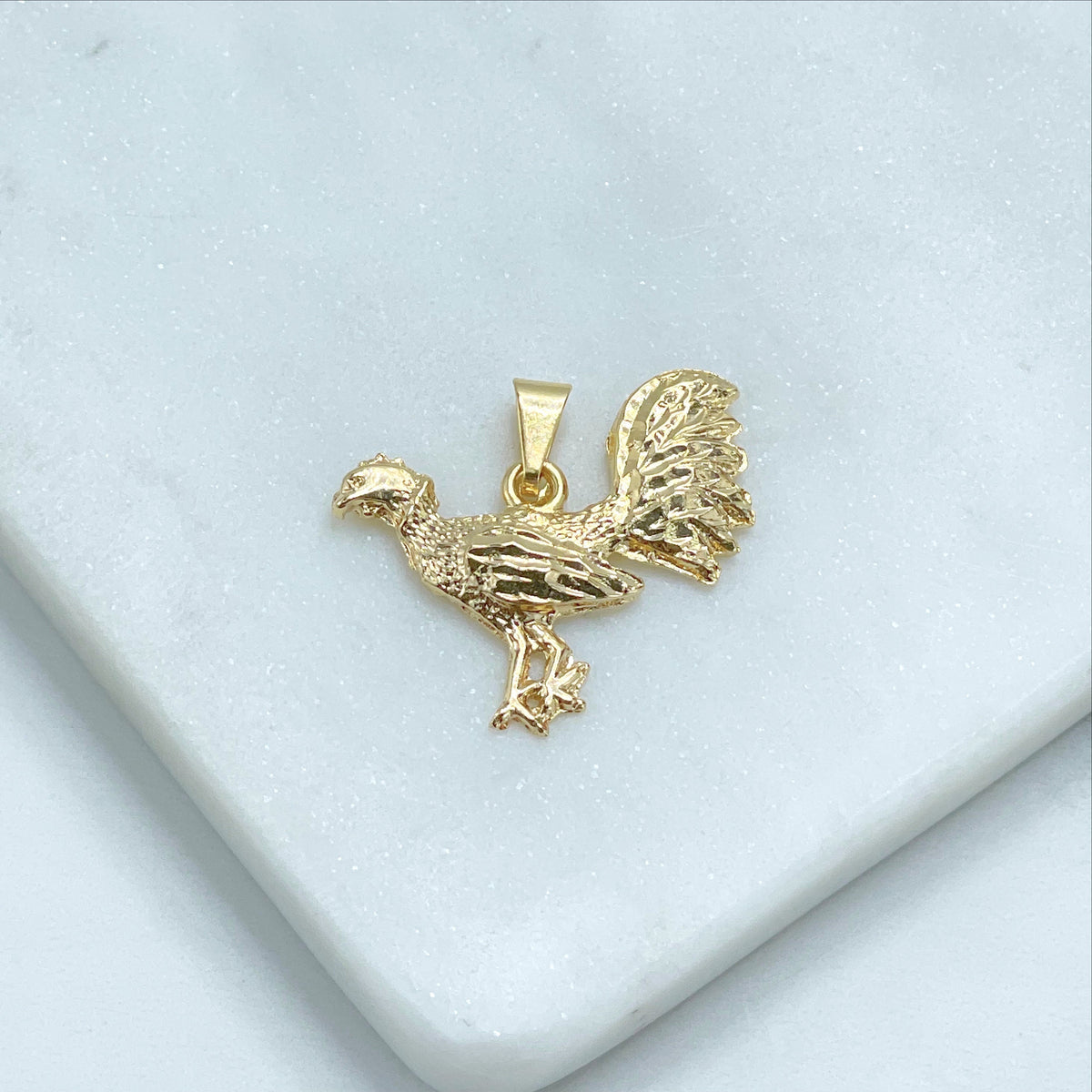 18k Gold Filled Texturized Rooster Shape Pendant Charms, Gold, Two Tone Wholesale Jewelry Making Supplies