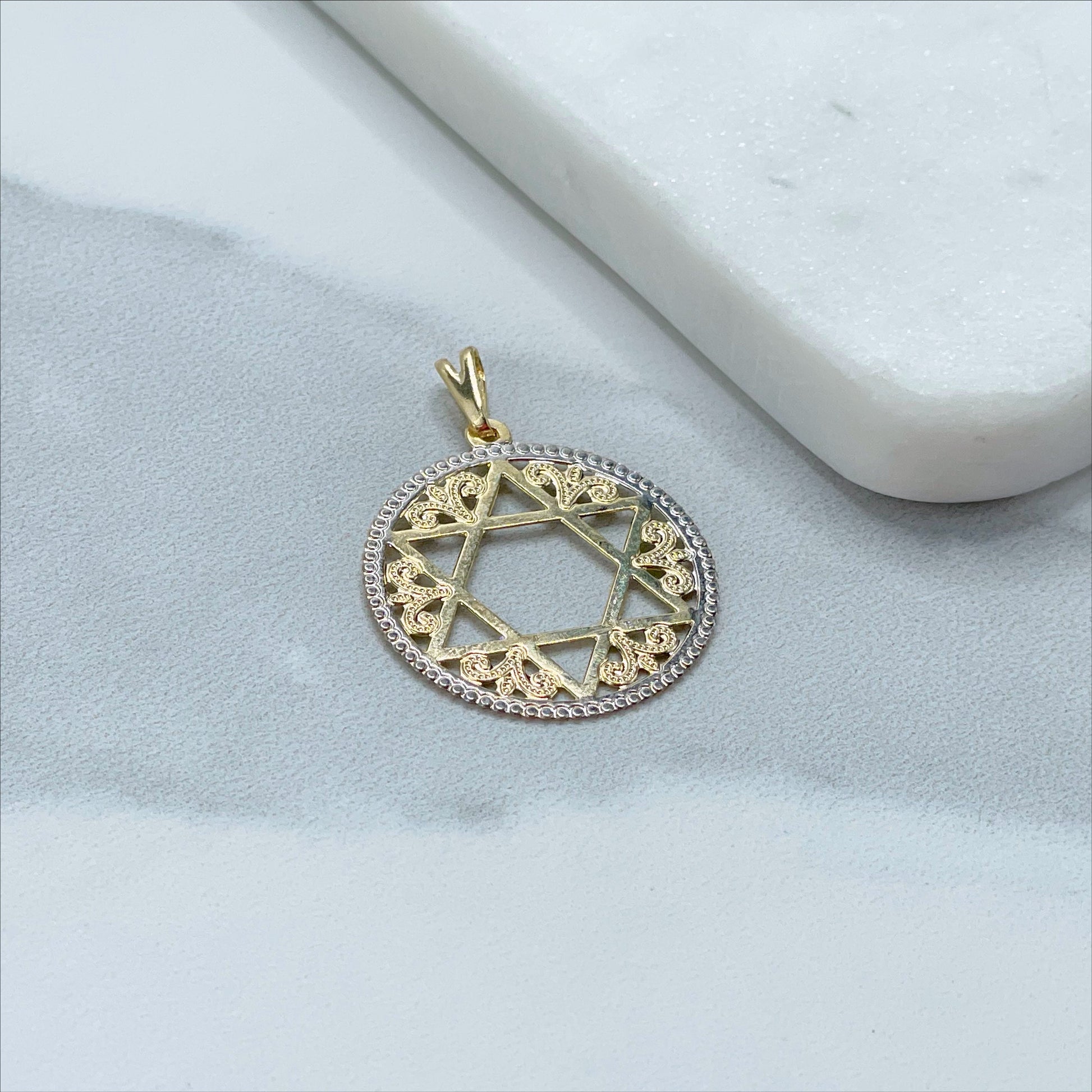 18k Gold Filled with White Gold Filled Texturized Star of David Charms Pendant, Jewish Symbol, Wholesale Jewelry Making Supplies